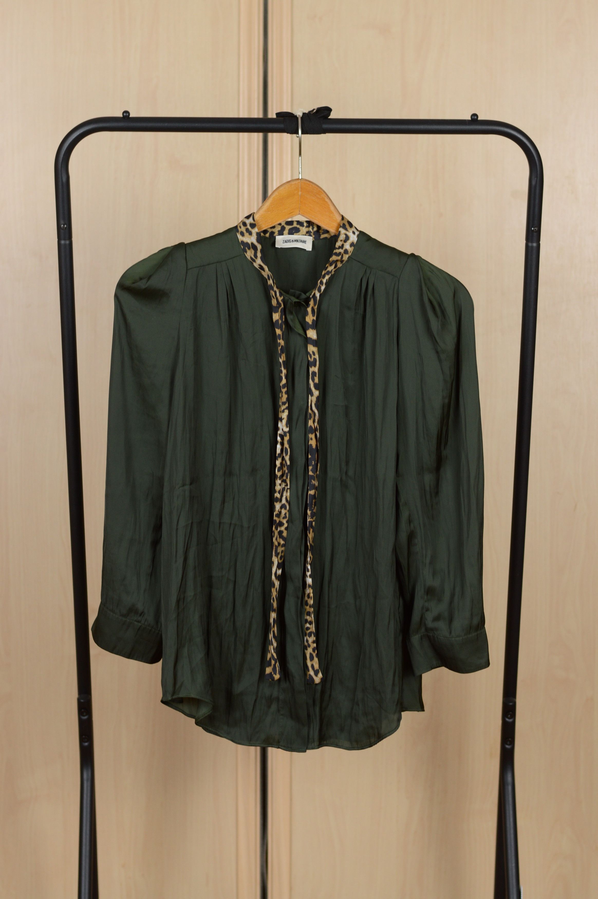 Zadig & Voltaire Zadig Voltaire Emerald Green Buttons Blouse Leopard Collar Size L / US 10 / IT 46 - 1 Thumbnail