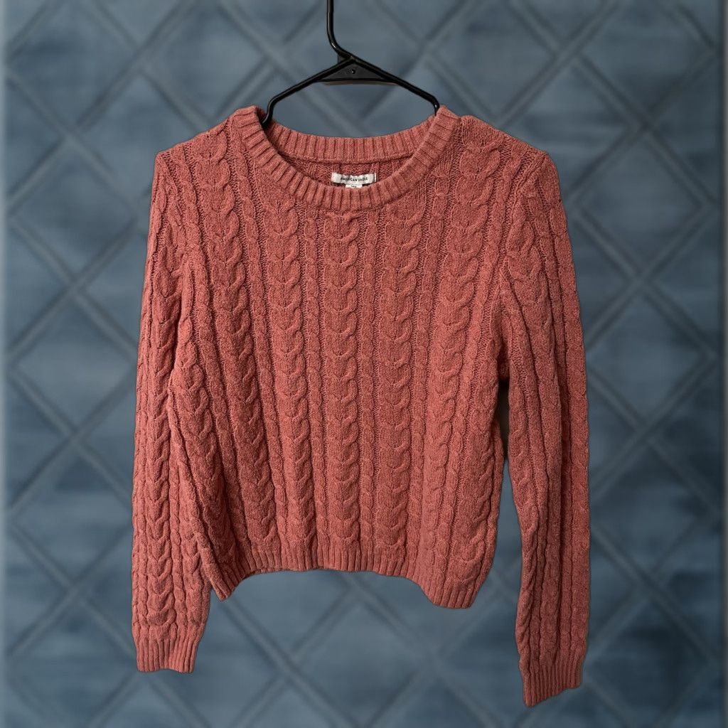 American Eagle Outfitters VINTAGE American Eagle Cable Knit Sweater Women Large Coral Pink Crew Neck Pullover Knit Size L / US 10 / IT 46 - 1 Thumbnail