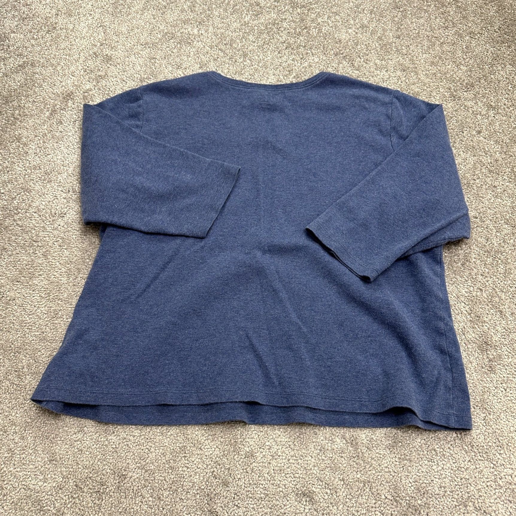 Vintage L.L. Bean Womens T-Shirt 1X Basic V-Neck 3/4 Sleeve Cotton Blue Solid Casual Tee Size XL / US 12-14 / IT 48-50 - 2 Thumbnail