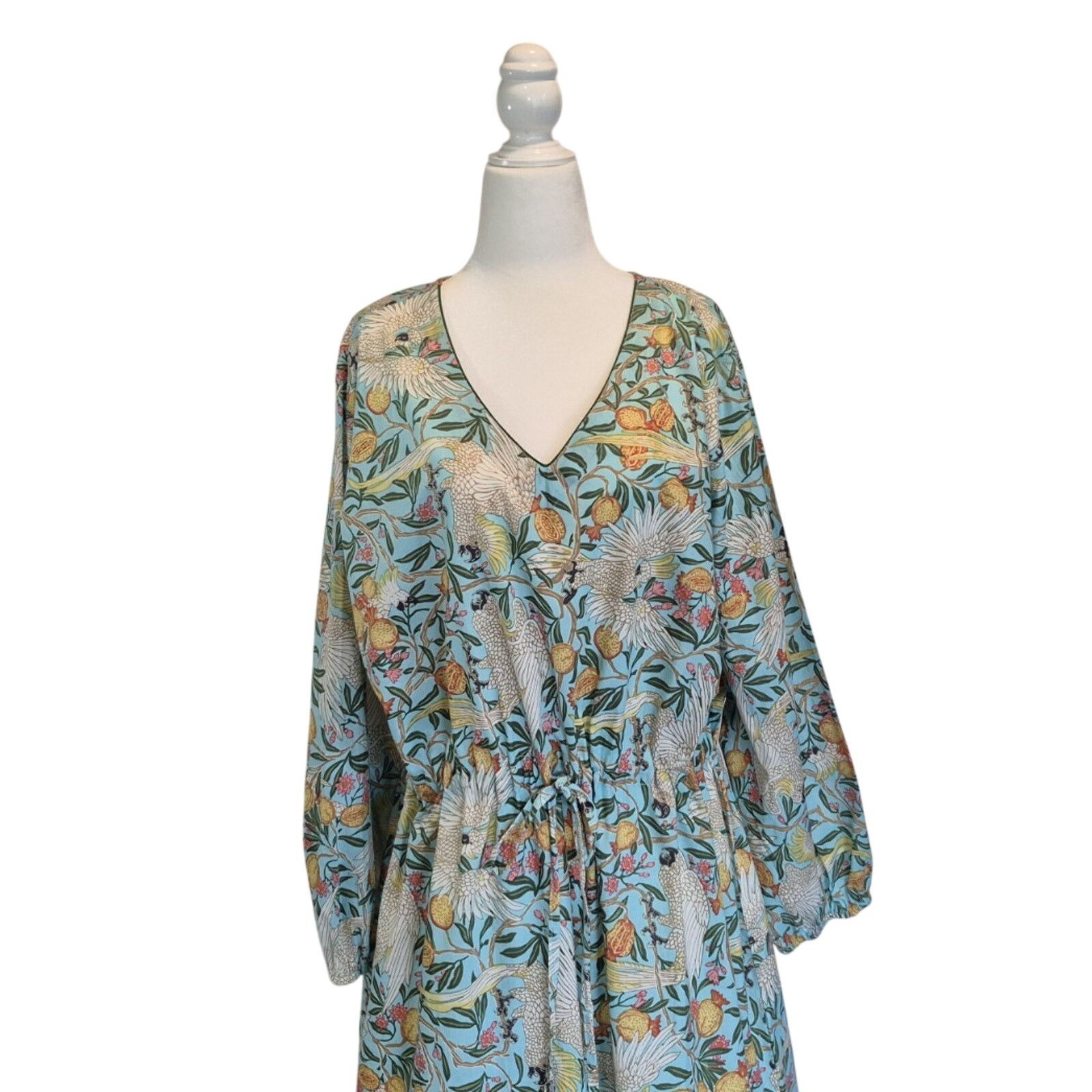 Other New India Collection Bird Dress Hand Blocked Caftan Green XS Size XS / US 0-2 / IT 36-38 - 5 Thumbnail