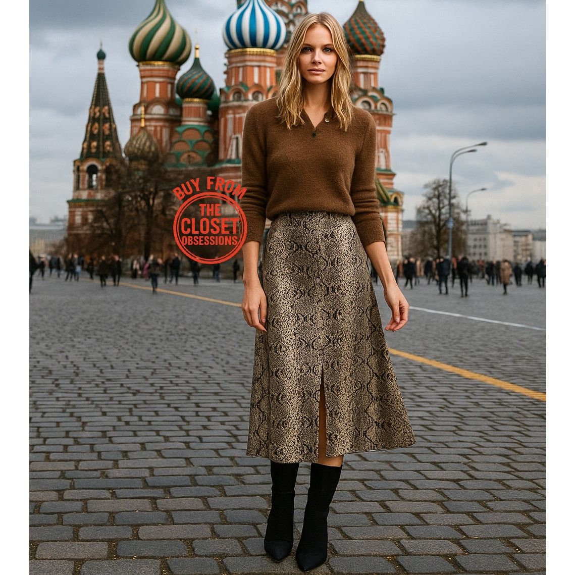 Zara ZARA Snakeskin Print Midi Skirt NWT Size 30" / US 8 / IT 44 - 7 Thumbnail