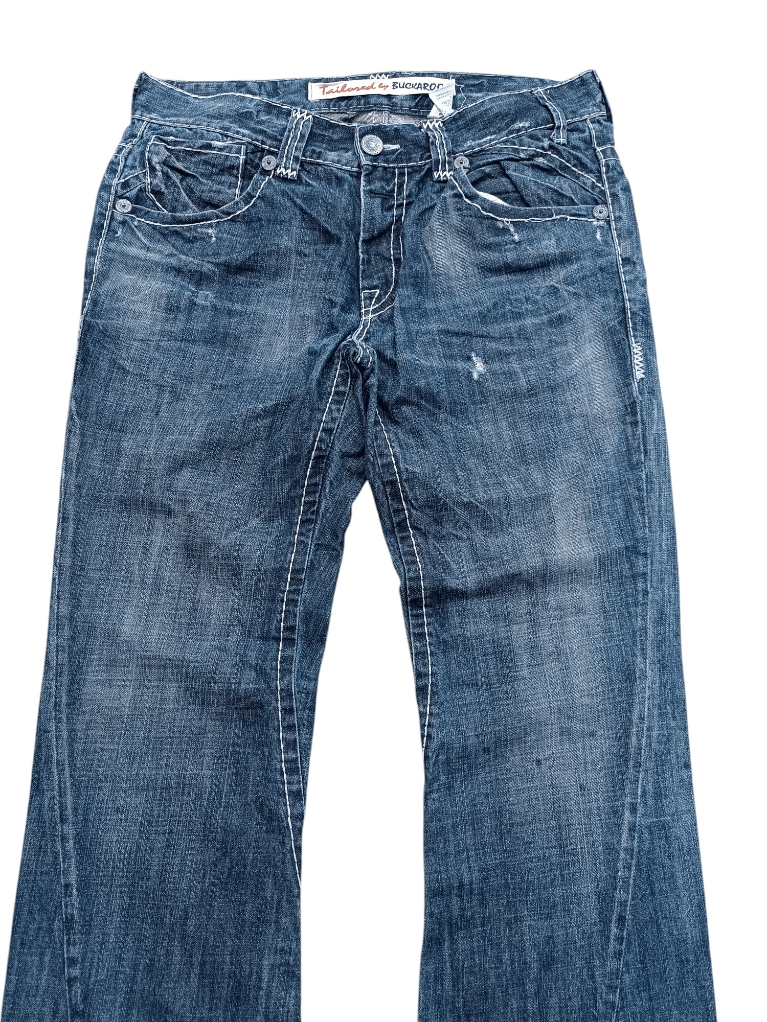 Japanese Brand FLARED💥BUCKAROO DISTRESSED DENIM PANT Size US 35 - 6 Thumbnail