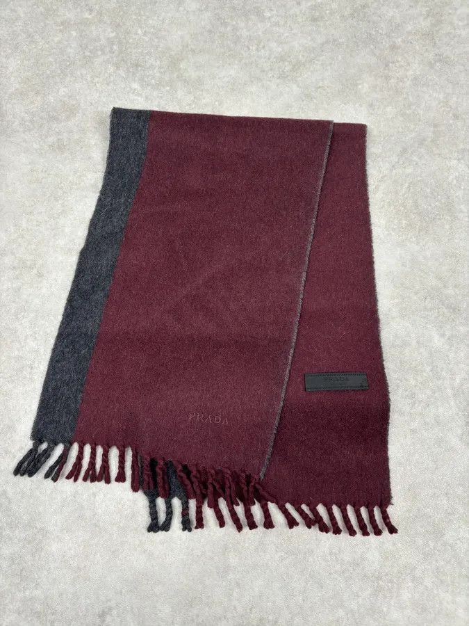 Prada 2000s Prada Bordeaux & Grey Cashmere Scarf Size ONE SIZE - 3 Thumbnail
