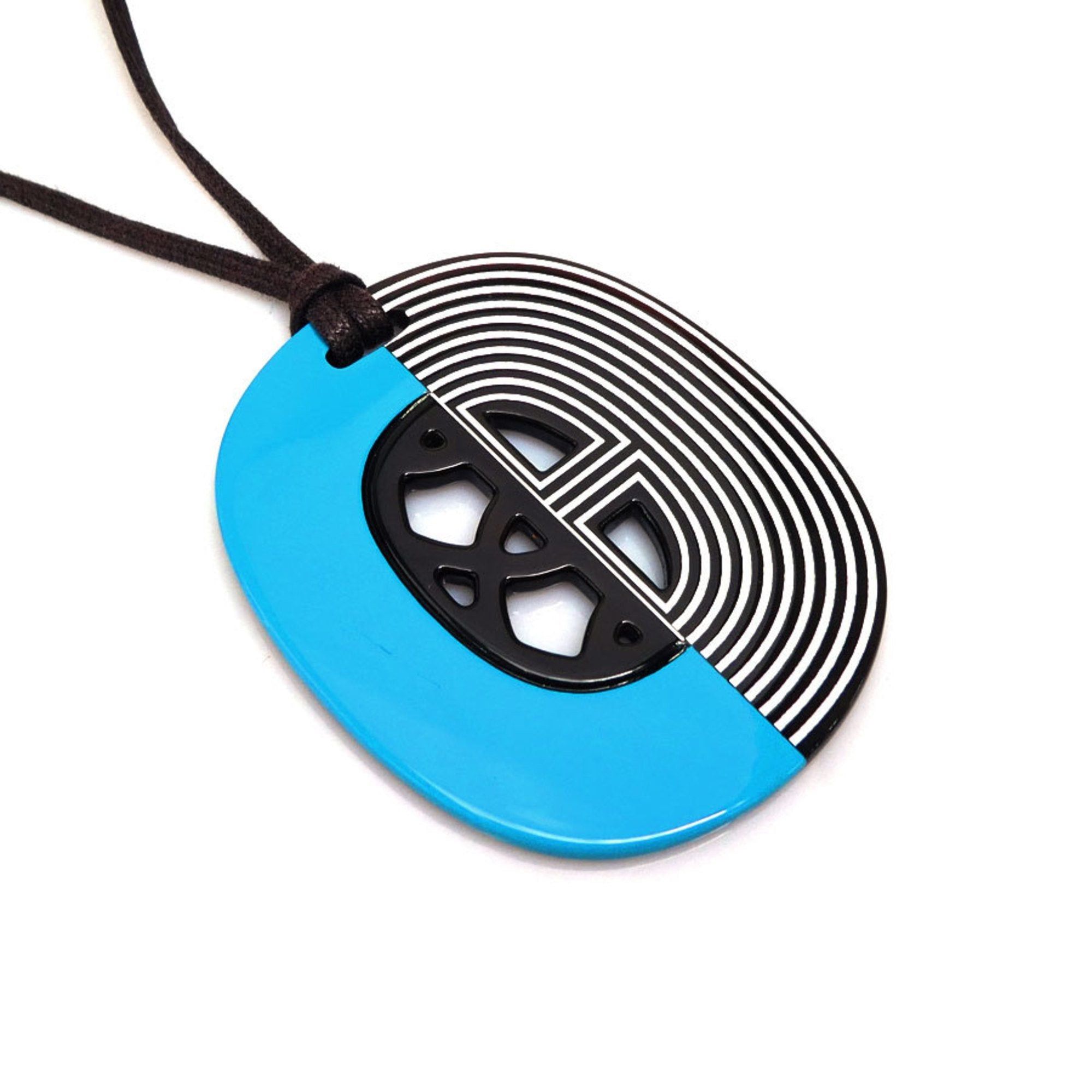 image of Hermes Necklace Lacquer Wood Blue X Black White Women's H30229F