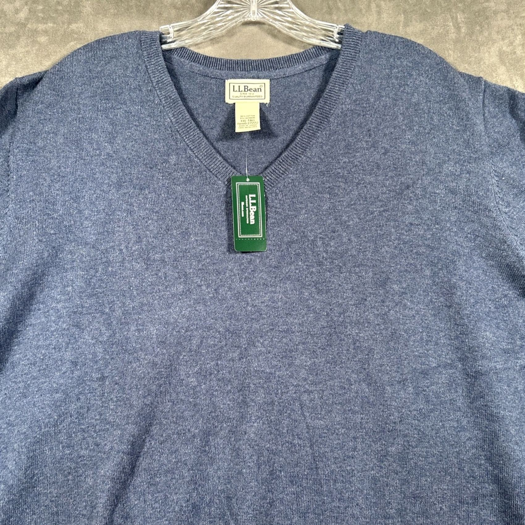 Vintage LL Bean Mens V-Neck Sweater XXL Tall Indigo Cotton Cashmere Pullover Business Casual Travel Size US XXL / EU 58 / 5 - 2 Thumbnail