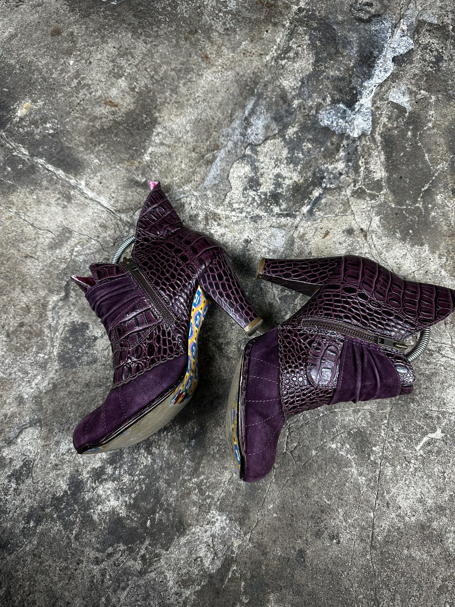 Japanese Brand 2000s Vintage Avant Garde Crocodile Leather Y2k Heel Boots Size US 9 / IT 39 - 4 Thumbnail