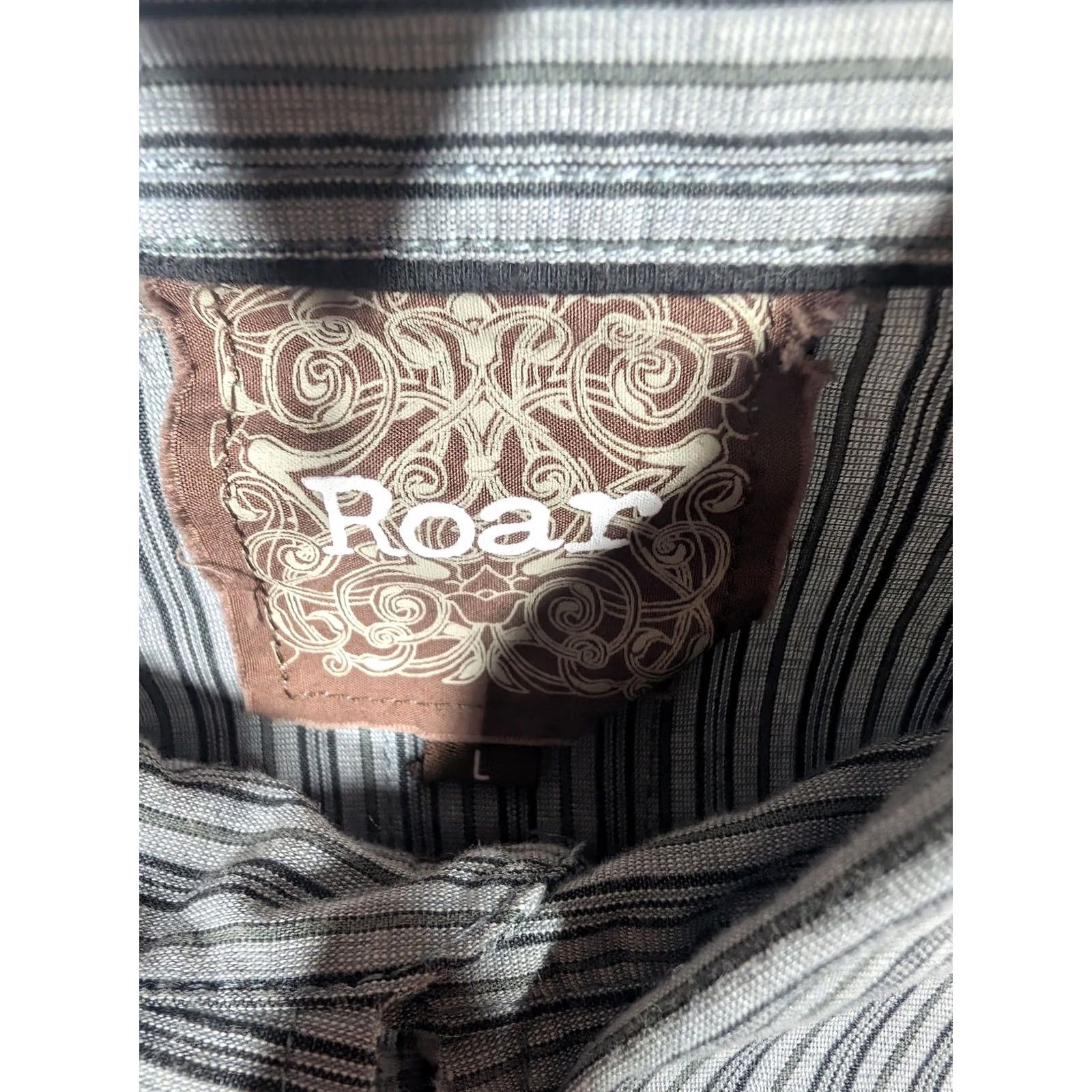 Roar Roar Shirt Mens L Gray Stripe Embroidered Eagle Western Button Up Size US L / EU 52-54 / 3 - 5 Thumbnail