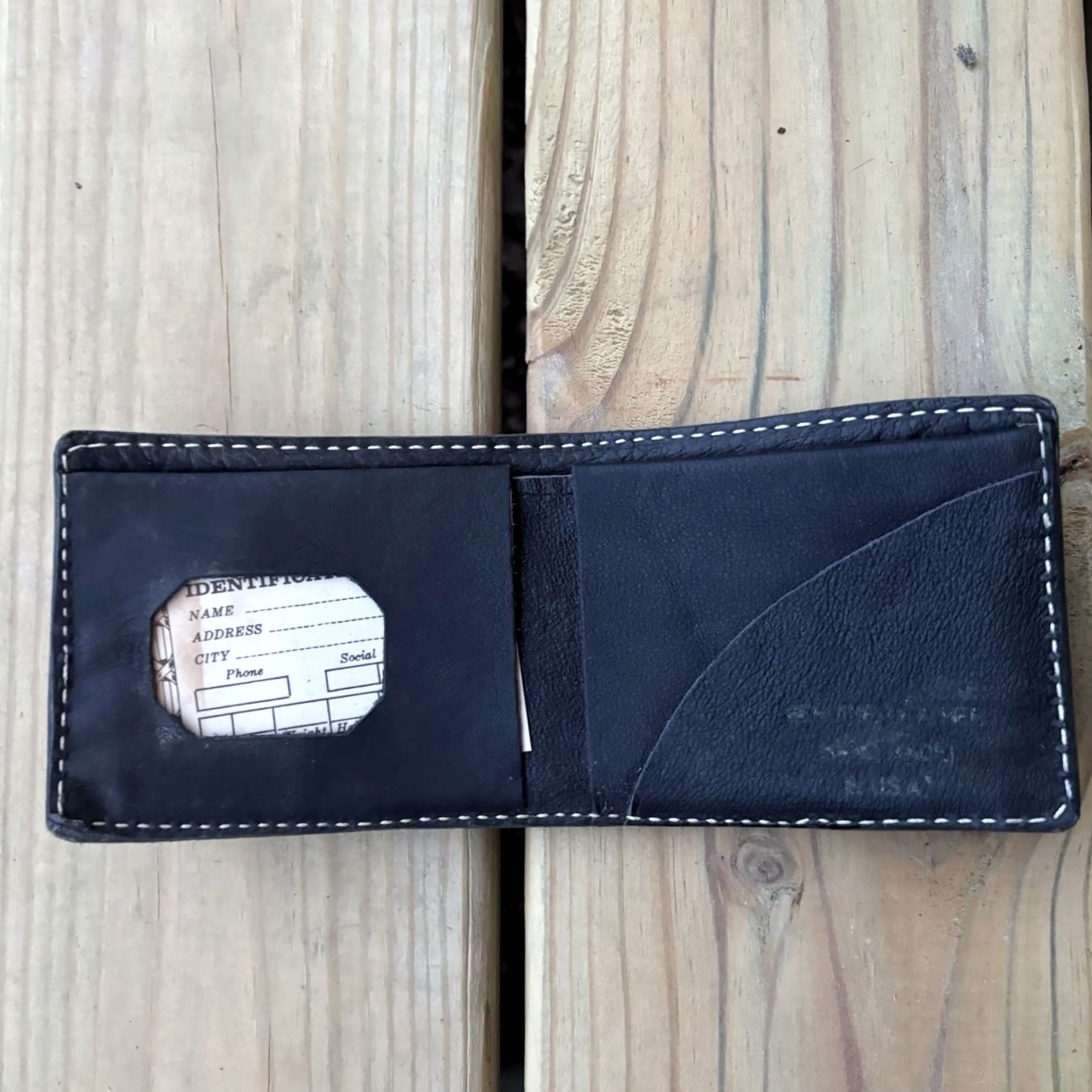 Vintage VINTAGE Bi-Fold Leather Wallet Whipstitch Genuine Leather Hand Tooled USA Brown Wallet Men Brown Leather Bifold Folding Handmade USA 9 in 4 in Size ONE SIZE - 2 Thumbnail