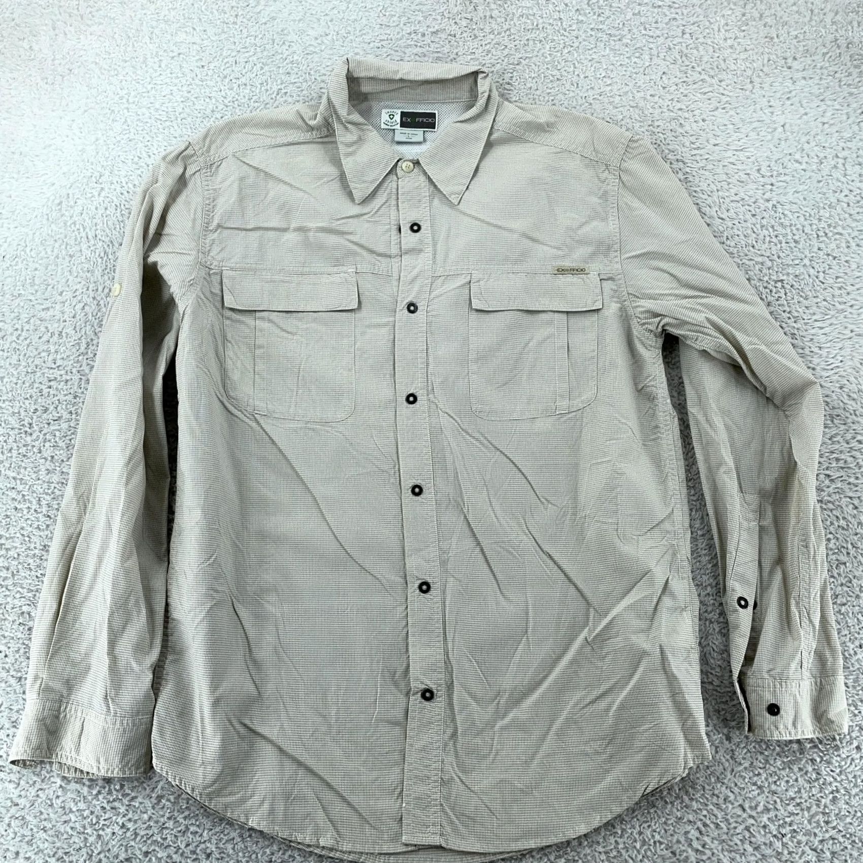 ExOfficio ExOfficio Shirt Men L Beige Check Insect Shield BugsAway Hiking Fishing Collared Shirt Size US L / EU 52-54 / 3 - 2 Thumbnail