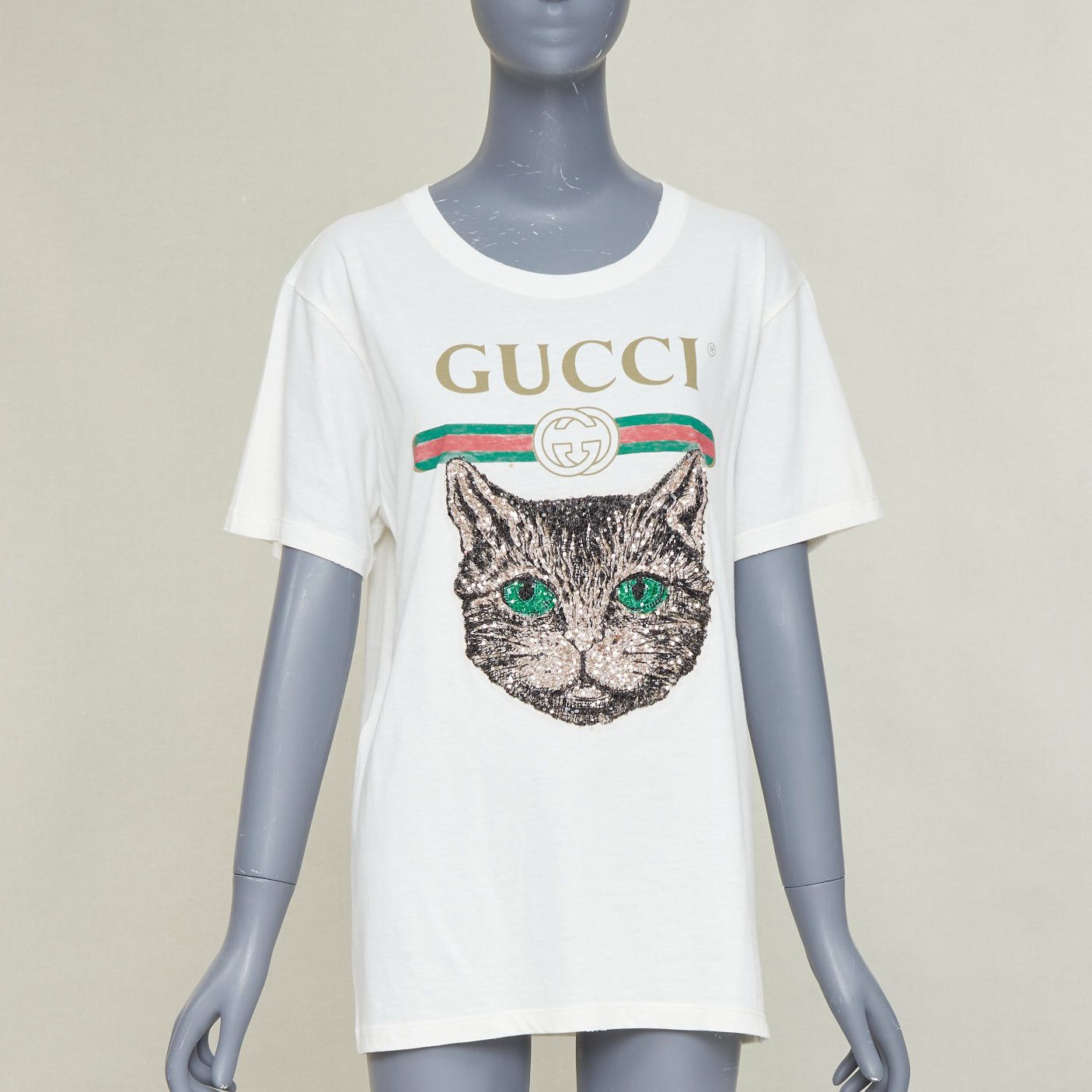 Gucci GUCCI Mystic Cat Sequin embroidered GG logo oversized tshirt XS Size XS / US 0-2 / IT 36-38 - 1 Thumbnail