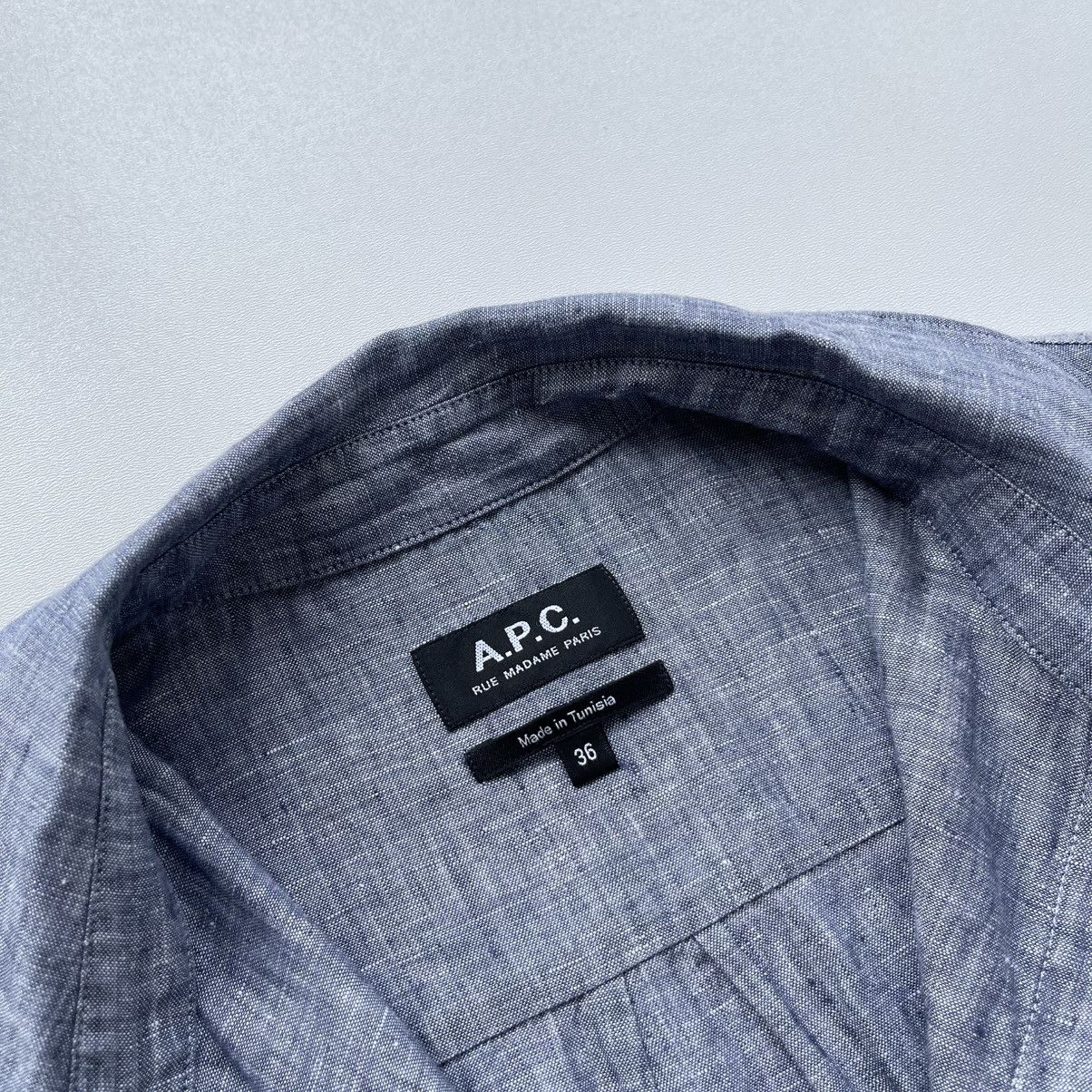 A.P.C. × Designer A.P.C. Paris Women’s Linen Button Ups Shirt Blue Rare Size XS / US 0-2 / IT 36-38 - 7 Thumbnail