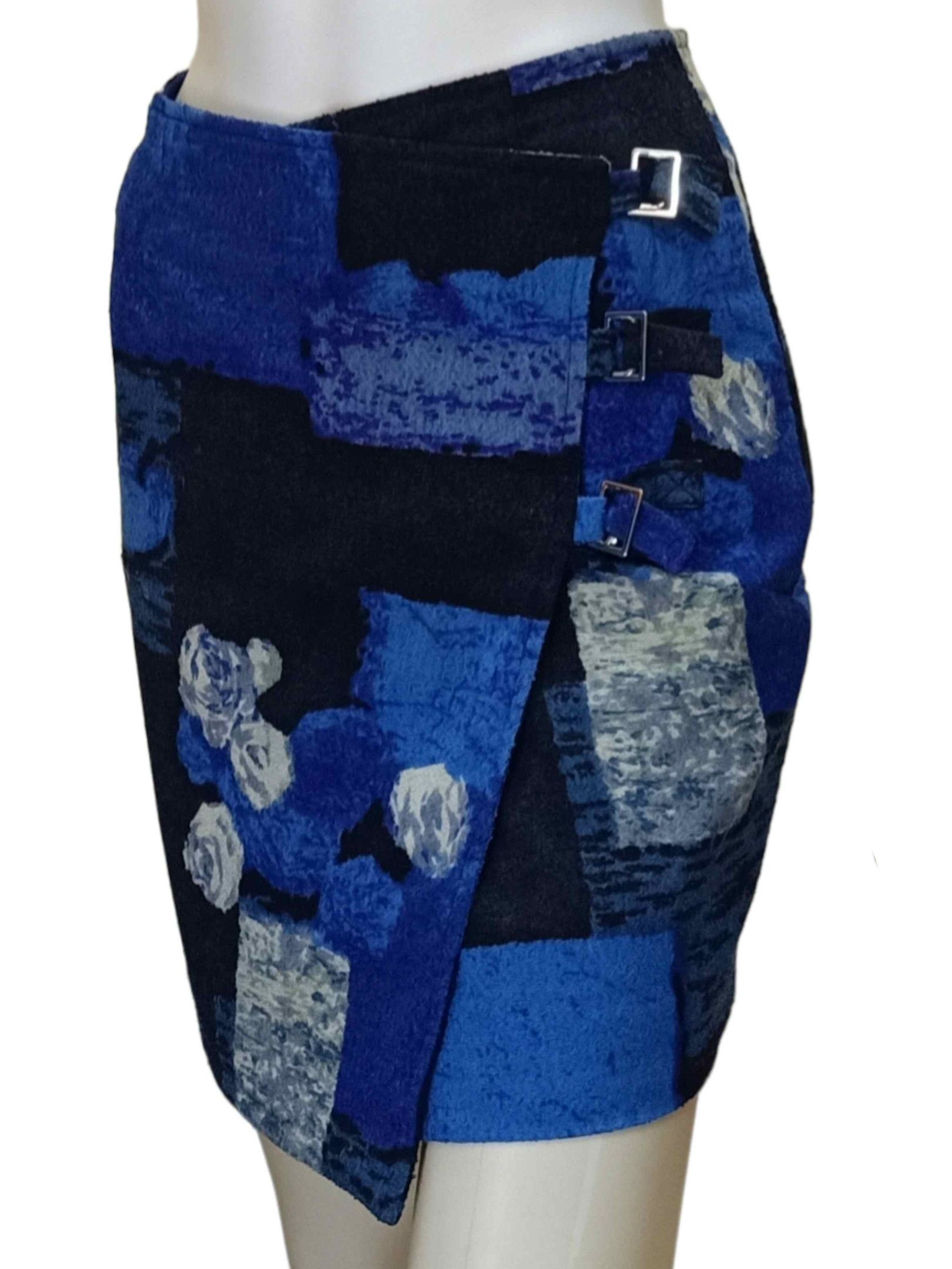 Japanese Brand KENZO PARIS Made In France Blue Flowers Cashmere Mini Skirt Size 26" / US 2 / IT 38 - 15 Thumbnail