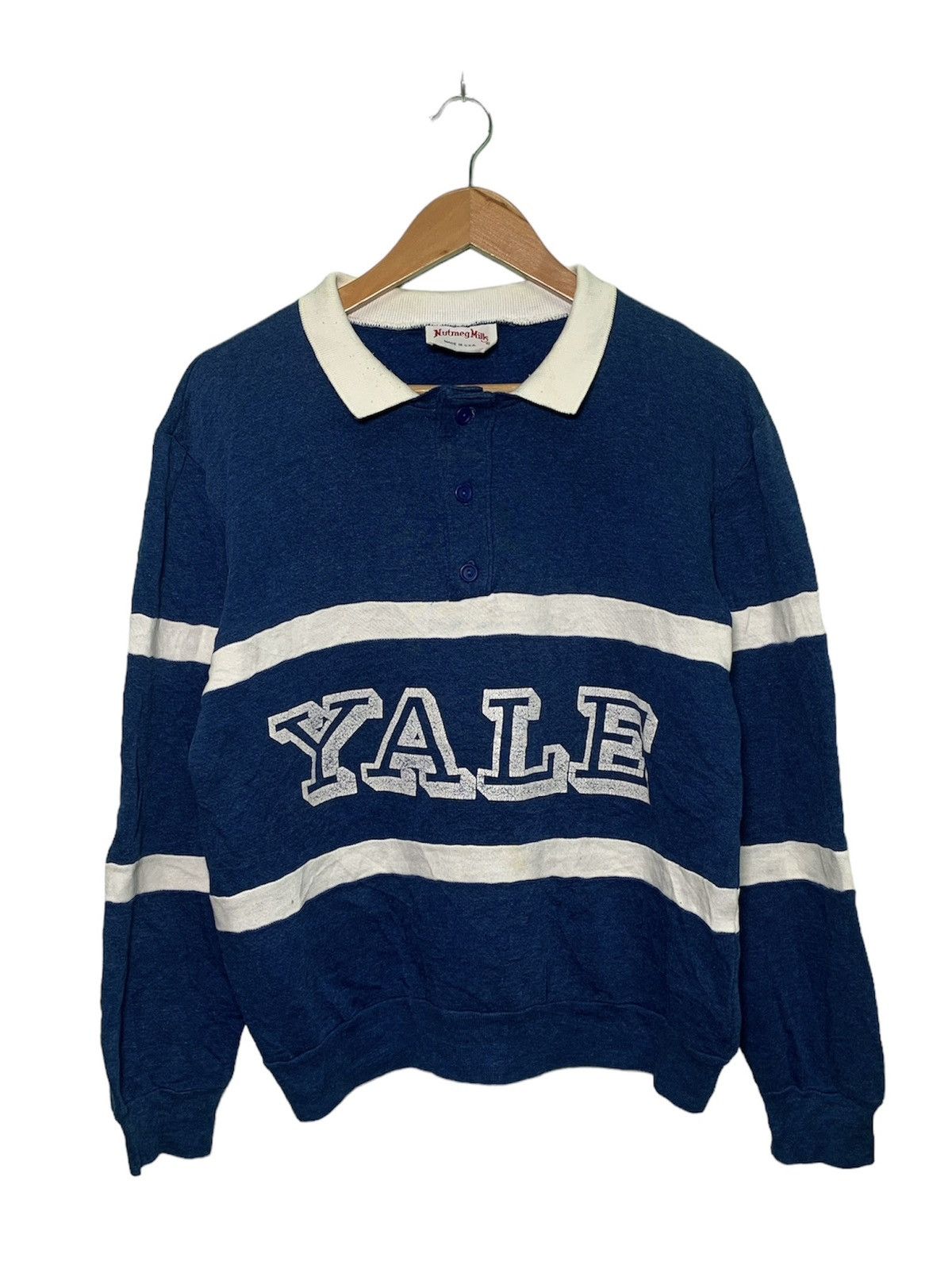 image of Made In USA x Nutmeg Mills Vintage Nutmeg Mills Yale Long Sleeve Shirt in Blue, Men's (Size Large)