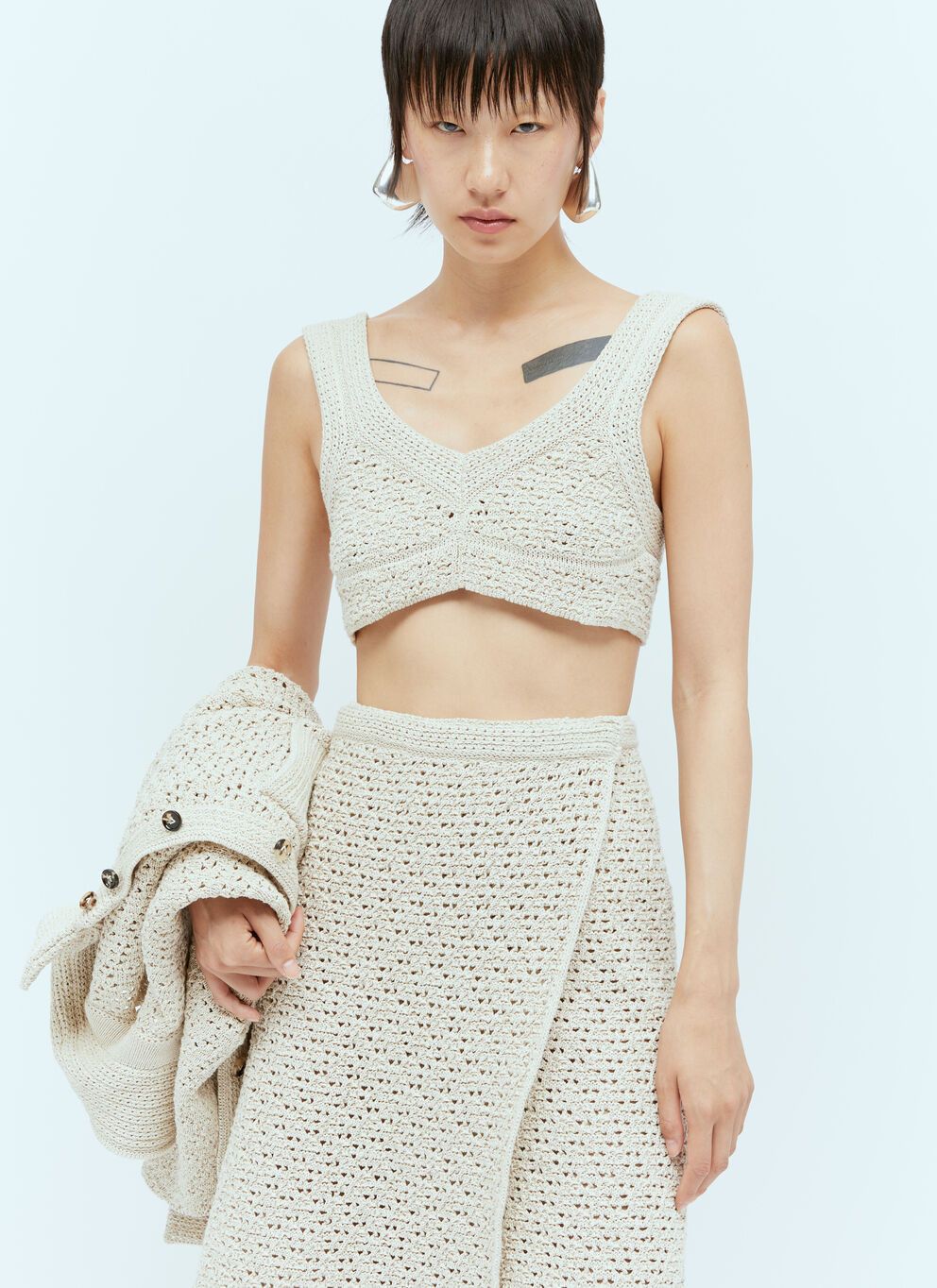 image of Bottega Veneta Textured Knit Crop Top in Beige, Women's (Size XS)
