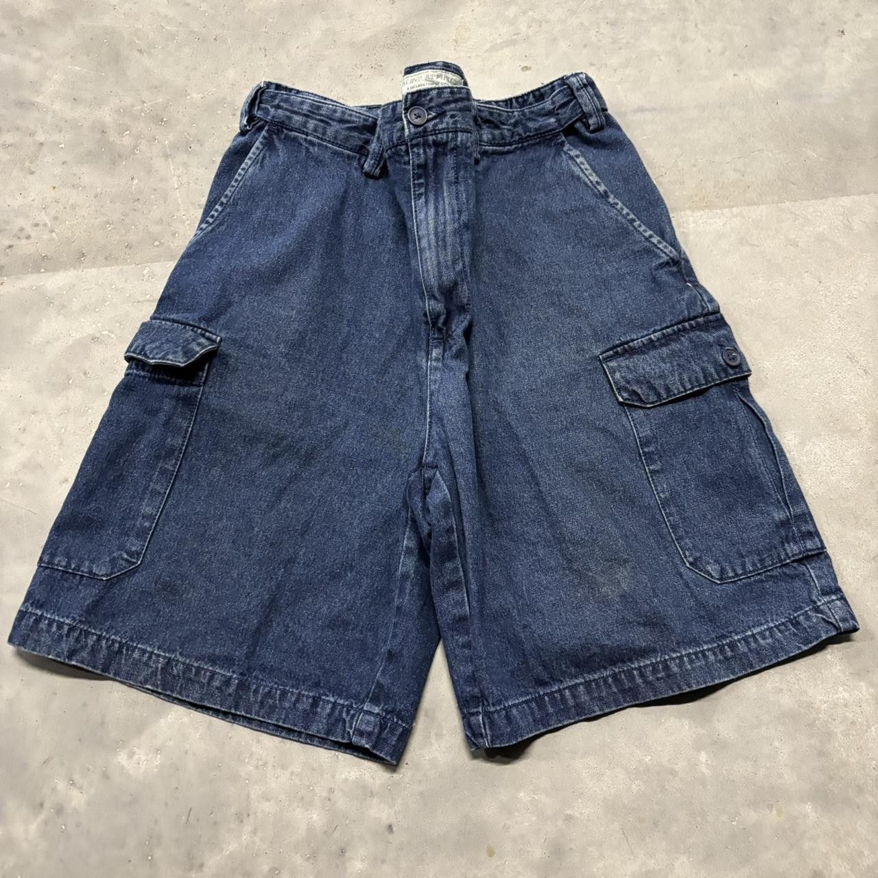 Japanese Brand × Vintage Crazy Vintage Y2K/2000s Baggy Blue Denim Cargo Jean Shorts Jorts! Size US 34 / EU 50 - 1 Thumbnail