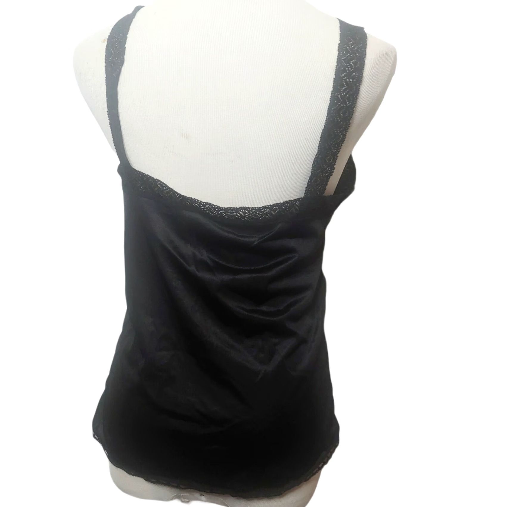 melin VINTAGE Mel-Lin Women's Camisole Lace Nylon Undershirt 1980s Black L Retro Cottagecore Size L / US 10 / IT 46 - 5 Thumbnail