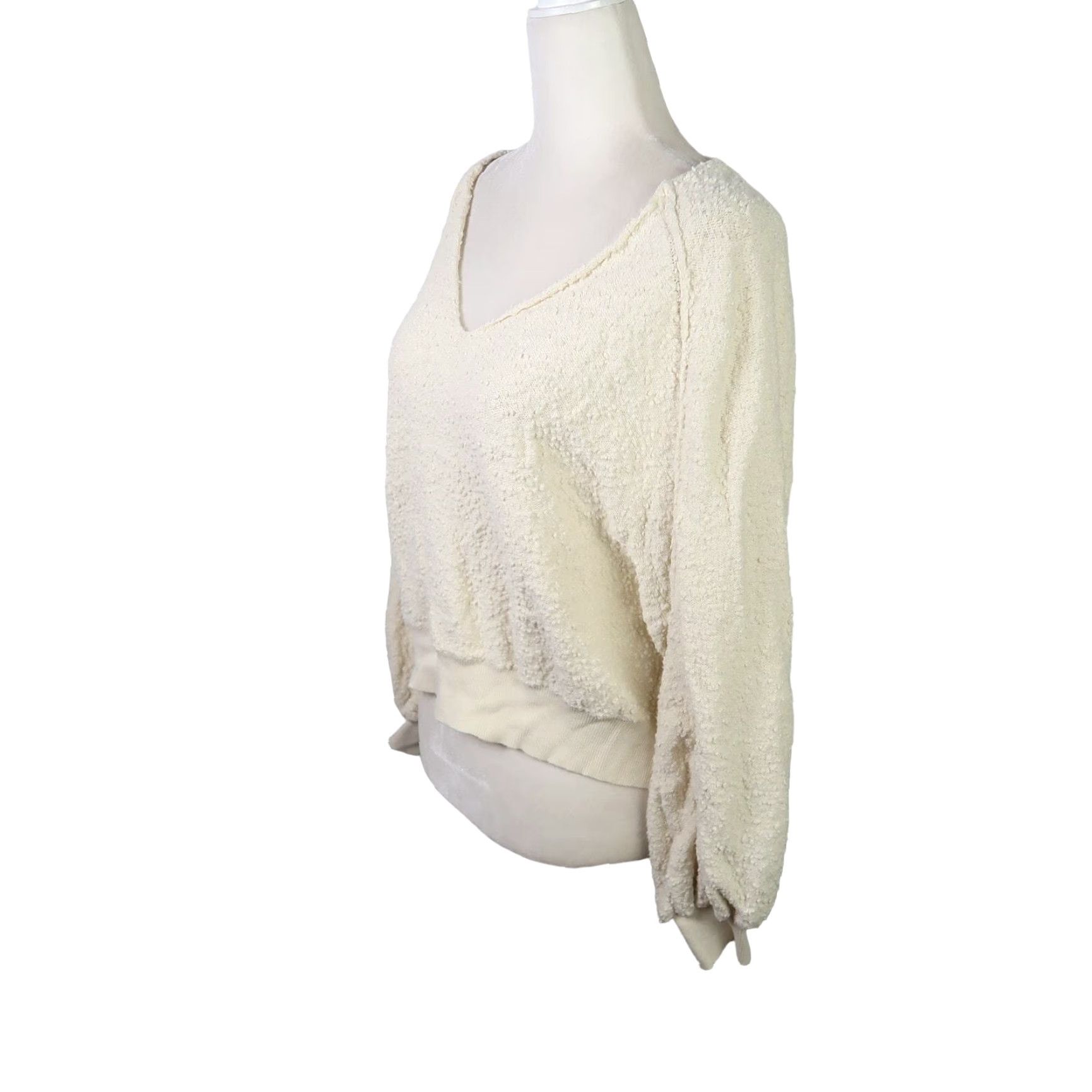 Free People Free People Cream Textured Knit Slouchy Balloon Sleeve Sweater Small Womens Long Sleeve Pullover Casual Cotton Size S / US 4 / IT 40 - 3 Thumbnail