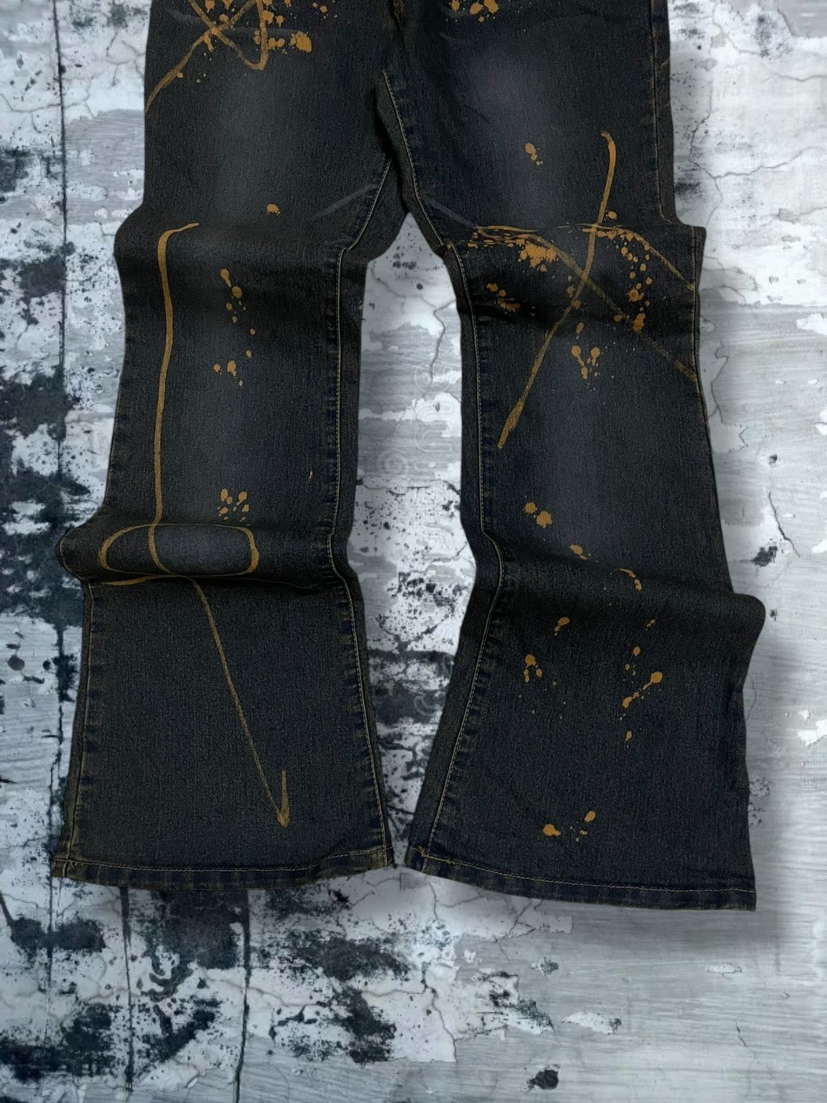 VTG Japan Designer Haphazard Flared Art Splash Bleach Denim