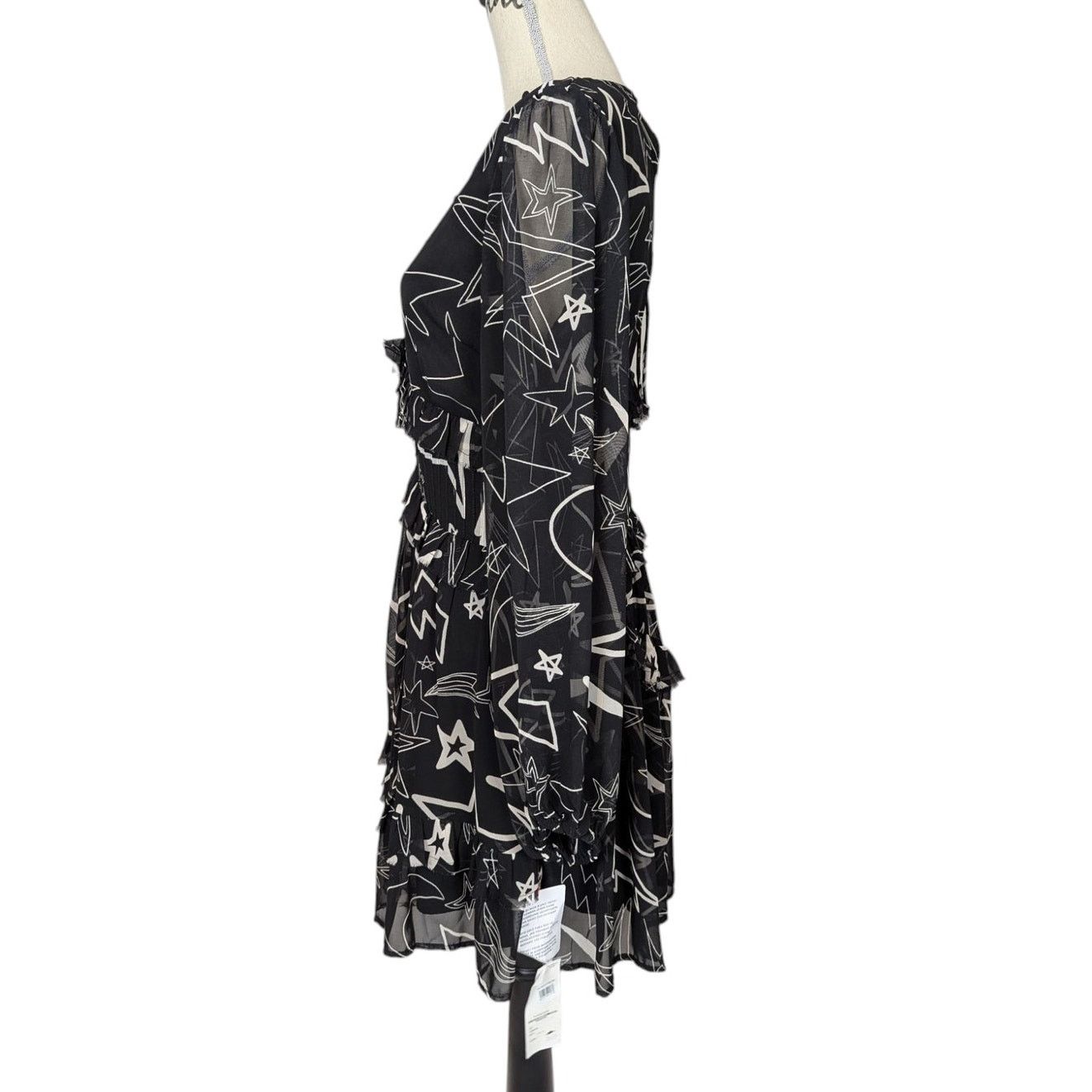 Asos ASOS Design Ruffled Long Sleeve Mini Dress Black White 8 Size M / US 6-8 / IT 42-44 - 2 Thumbnail