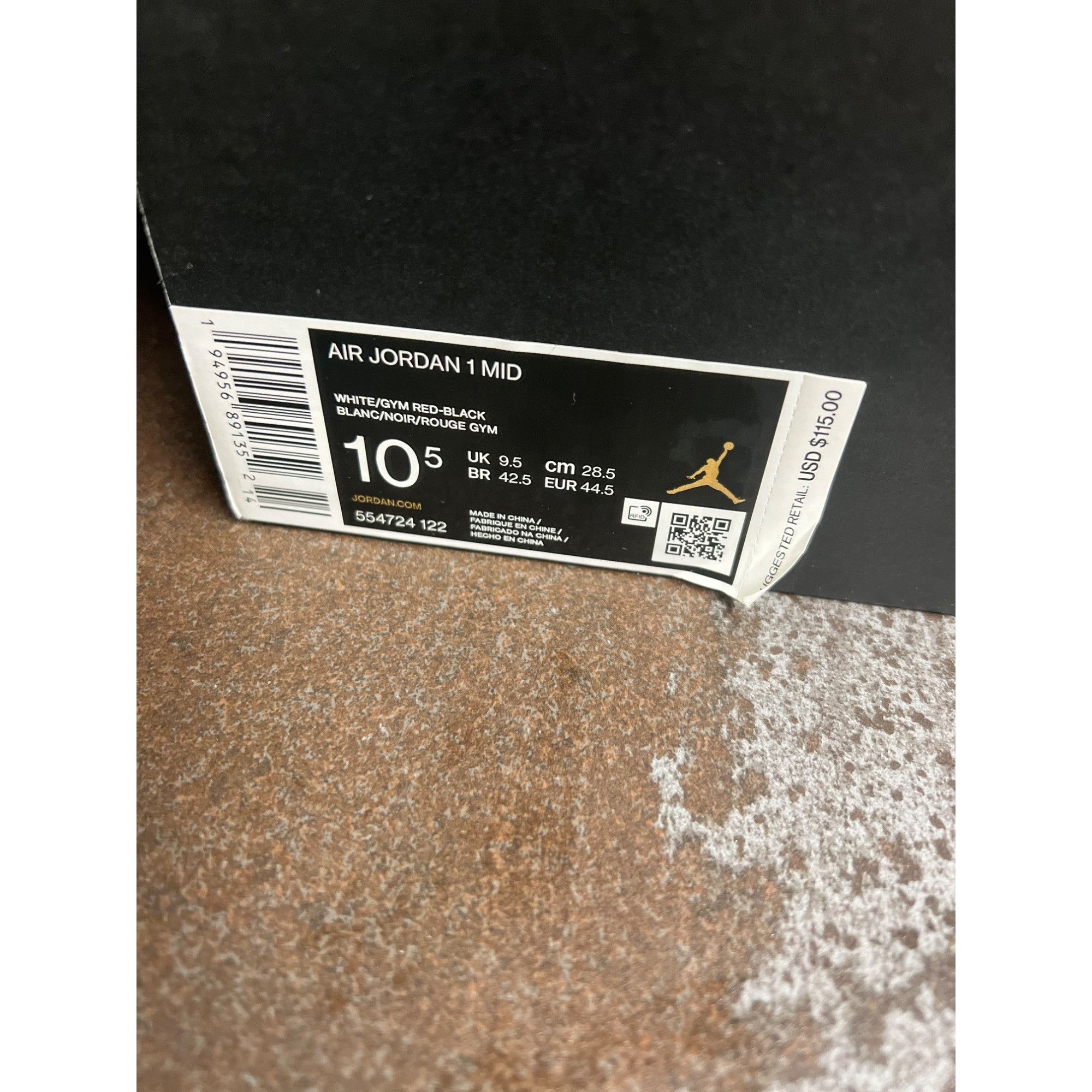Nike Jordan 1 Mid Gym Red Black White Used Size 10.5- 554724-122 Size US 10.5 / EU 43-44 - 17 Thumbnail