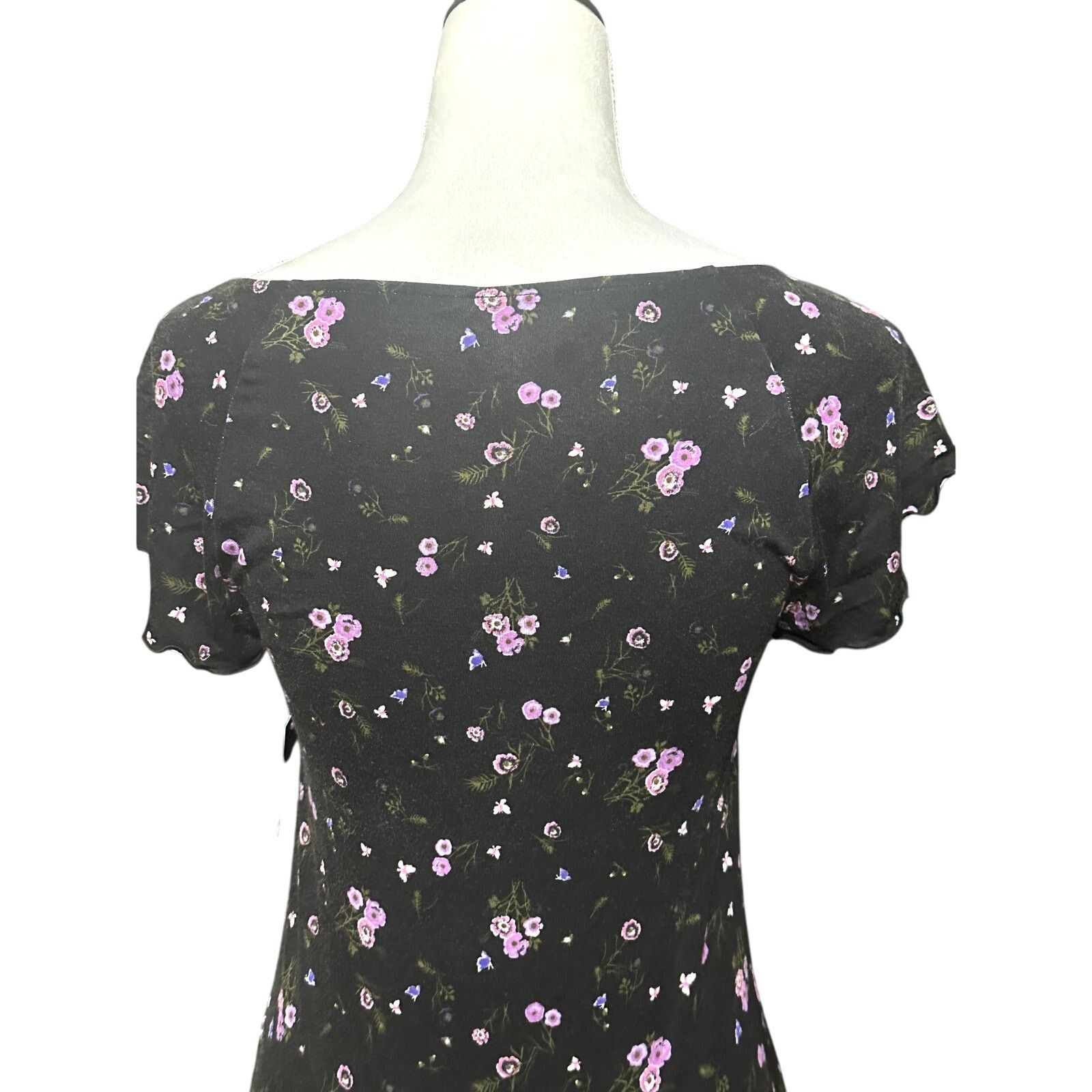 Other Abound Mini Dress V-Neck Tie Front Floral Black/Purple M NWT Size M / US 6-8 / IT 42-44 - 6 Thumbnail
