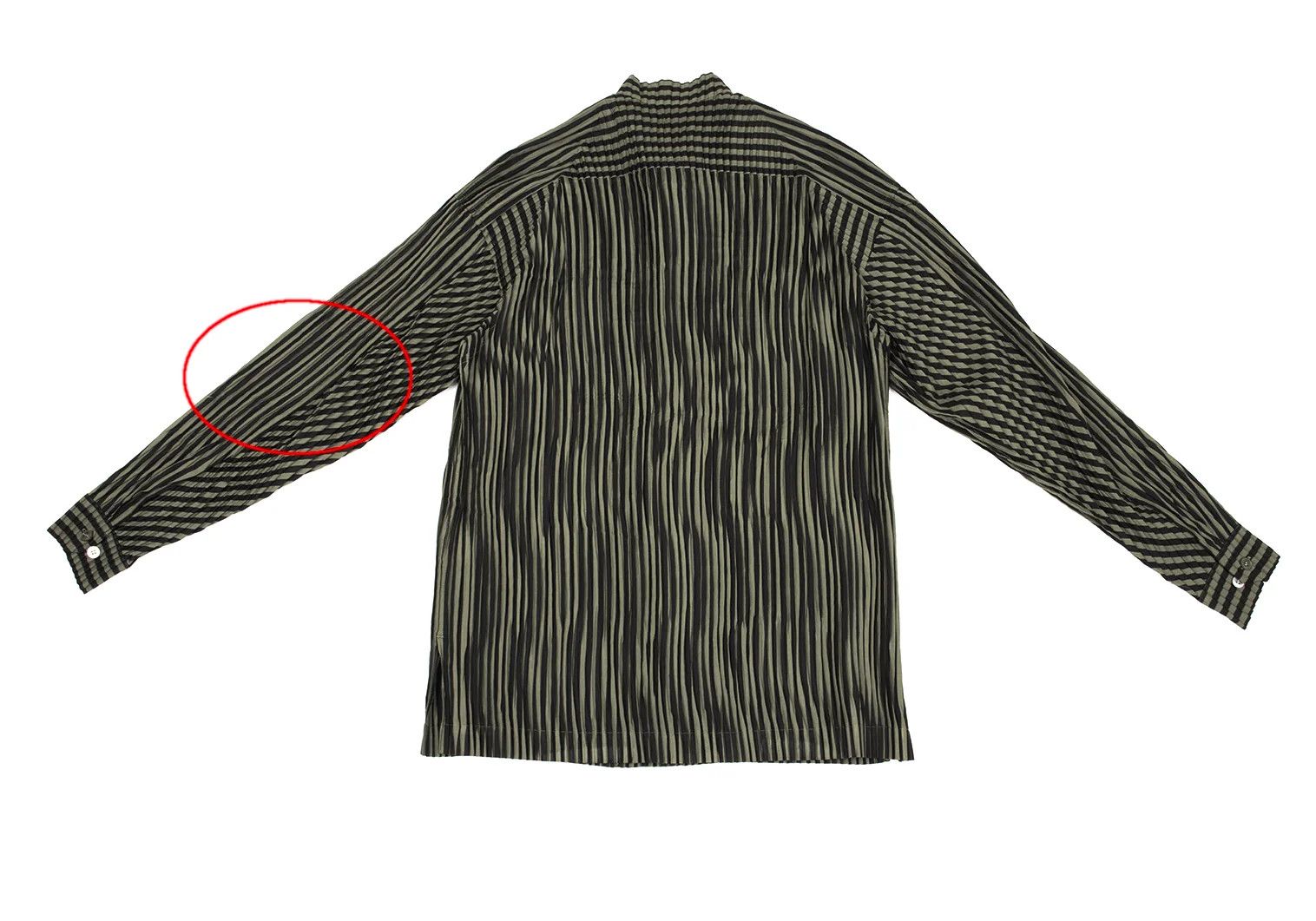 Issey Miyake Pleated Stripe Band Collar Shirt in Black Khaki M Size US M / EU 48-50 / 2 - 16 Thumbnail