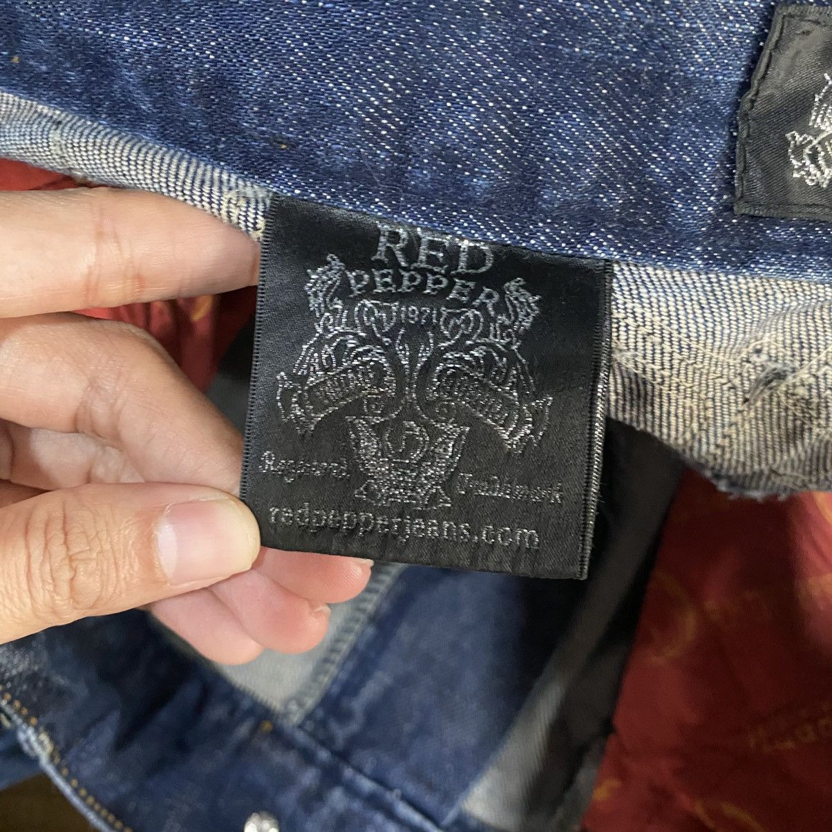 Le Grande Bleu (L.G.B.) Y2K Red Pepper Japan Embroidered Wings Denim Size US 34 / EU 50 - 20 Thumbnail