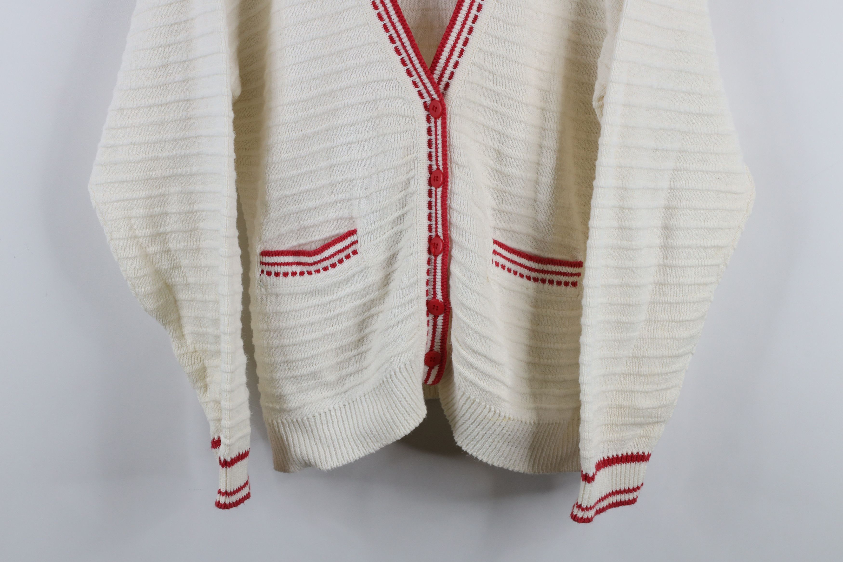 Vintage Vintage 90s Streetwear Ribbed Knit Cardigan Sweater White Size M / US 6-8 / IT 42-44 - 3 Thumbnail