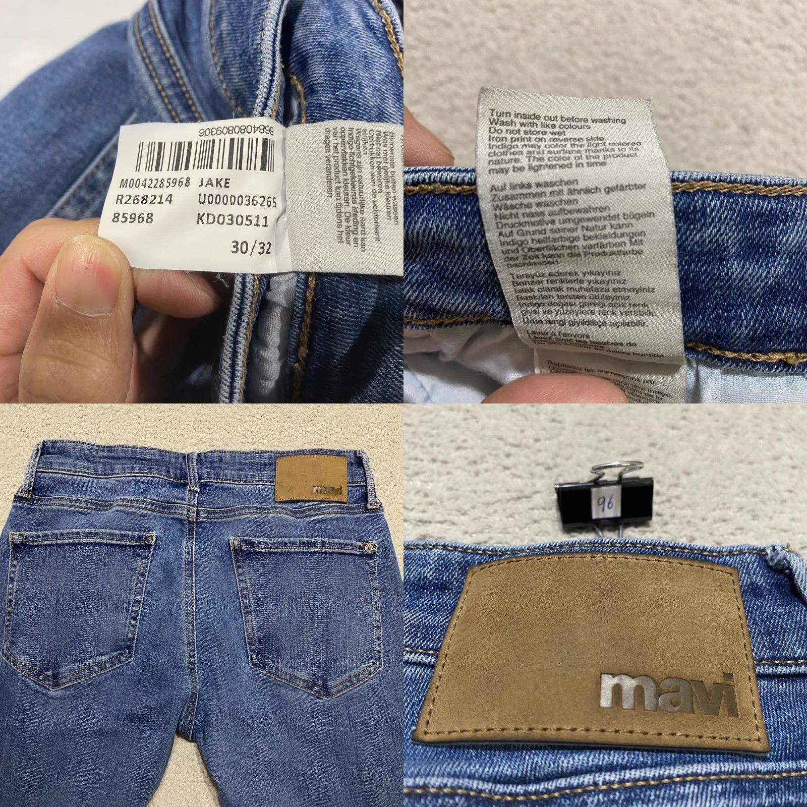 Vintage Mavi Jeans Mens 30x32 Blue Denim Medium Wash Jake Slim Straight Mid Rise Size US 30 / EU 46 - 9 Thumbnail