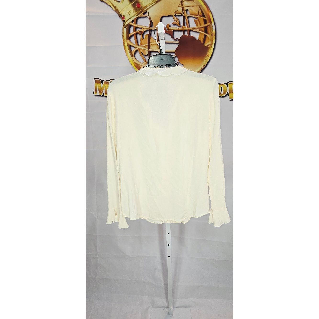 Alfani Alfani Beige Sheer Ruffle Silk Blouse Size 10 Size L / US 10 / IT 46 - 2 Thumbnail