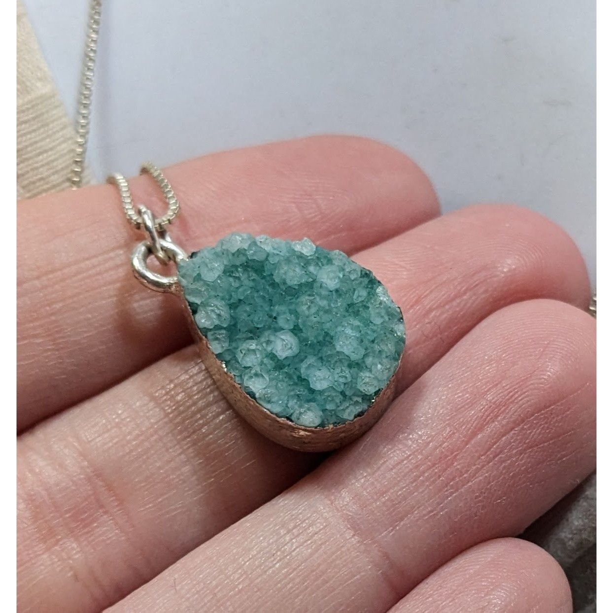 Other Mermaidcore Aqua Blue Druzy Teardrop Pendant On Silver Tone Size ONE SIZE - 3 Thumbnail