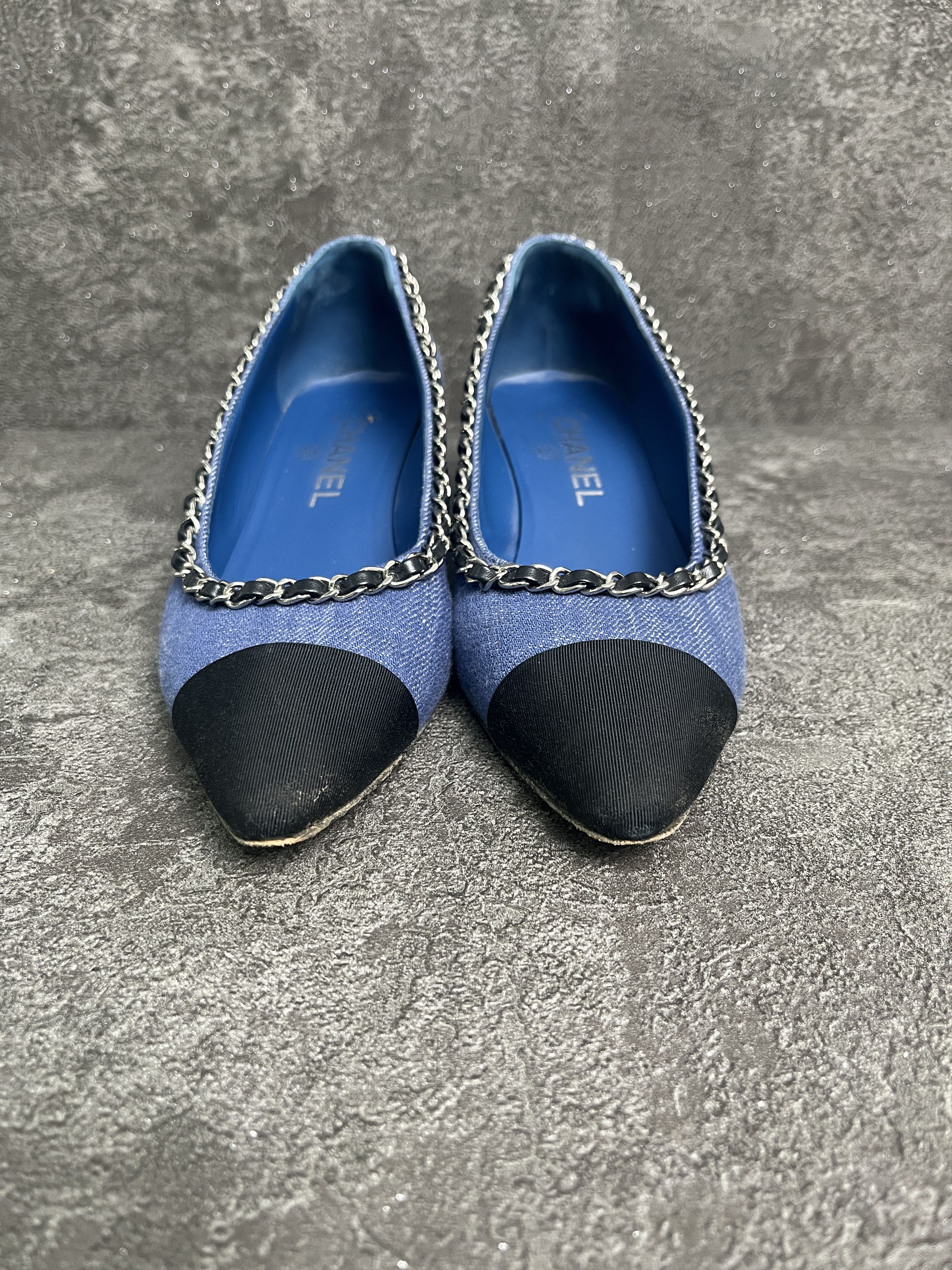 Chanel Chanel Blue Denim Cloth Shoes With Black Cap Toe Size US 6 / IT 36 - 3 Thumbnail