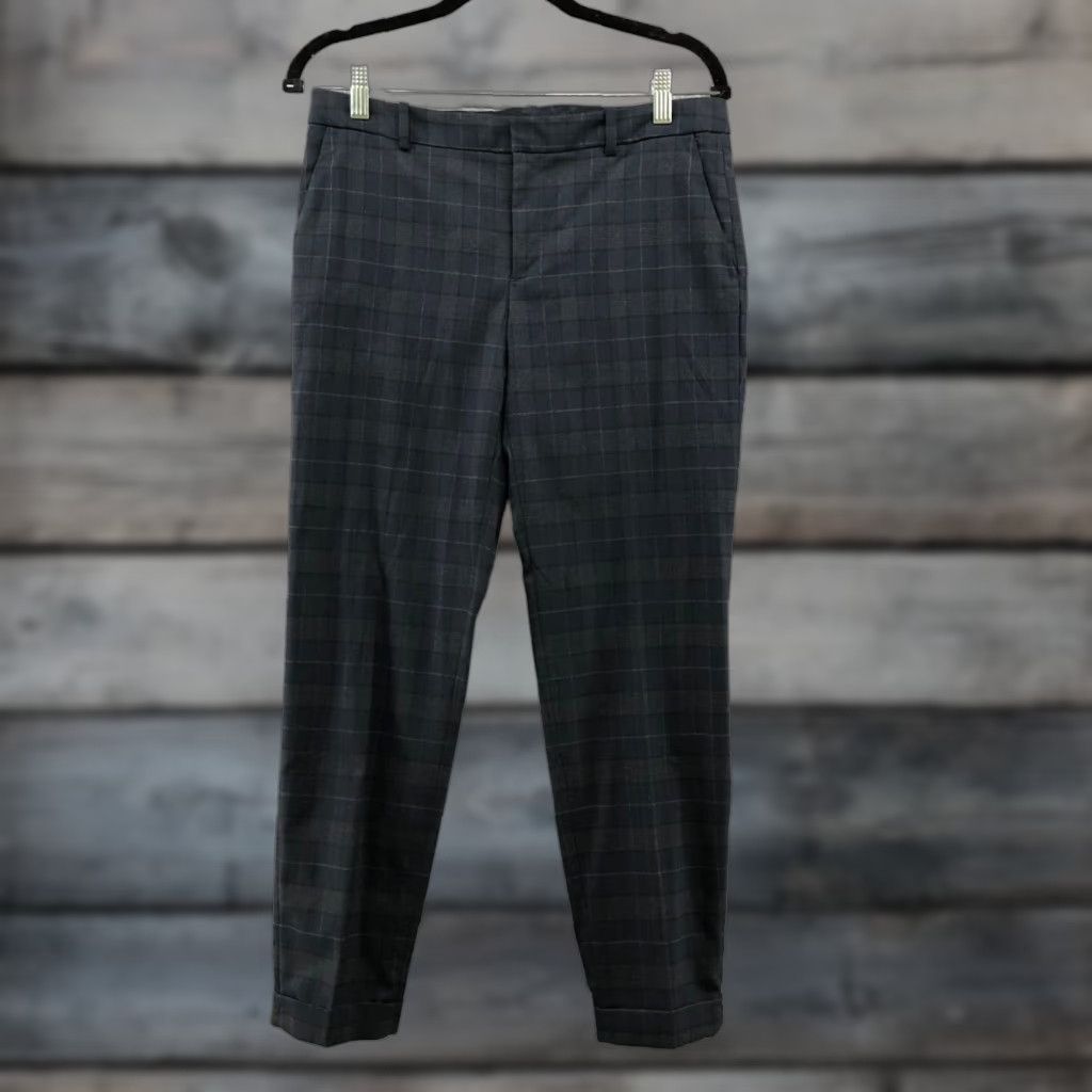 Zara Zara Dress Pants Womens S Mid Rise Navy Blue Plaid Tapered Ankle Cuffed Dress Pants Size 28" / US 6 / IT 42 - 1 Thumbnail