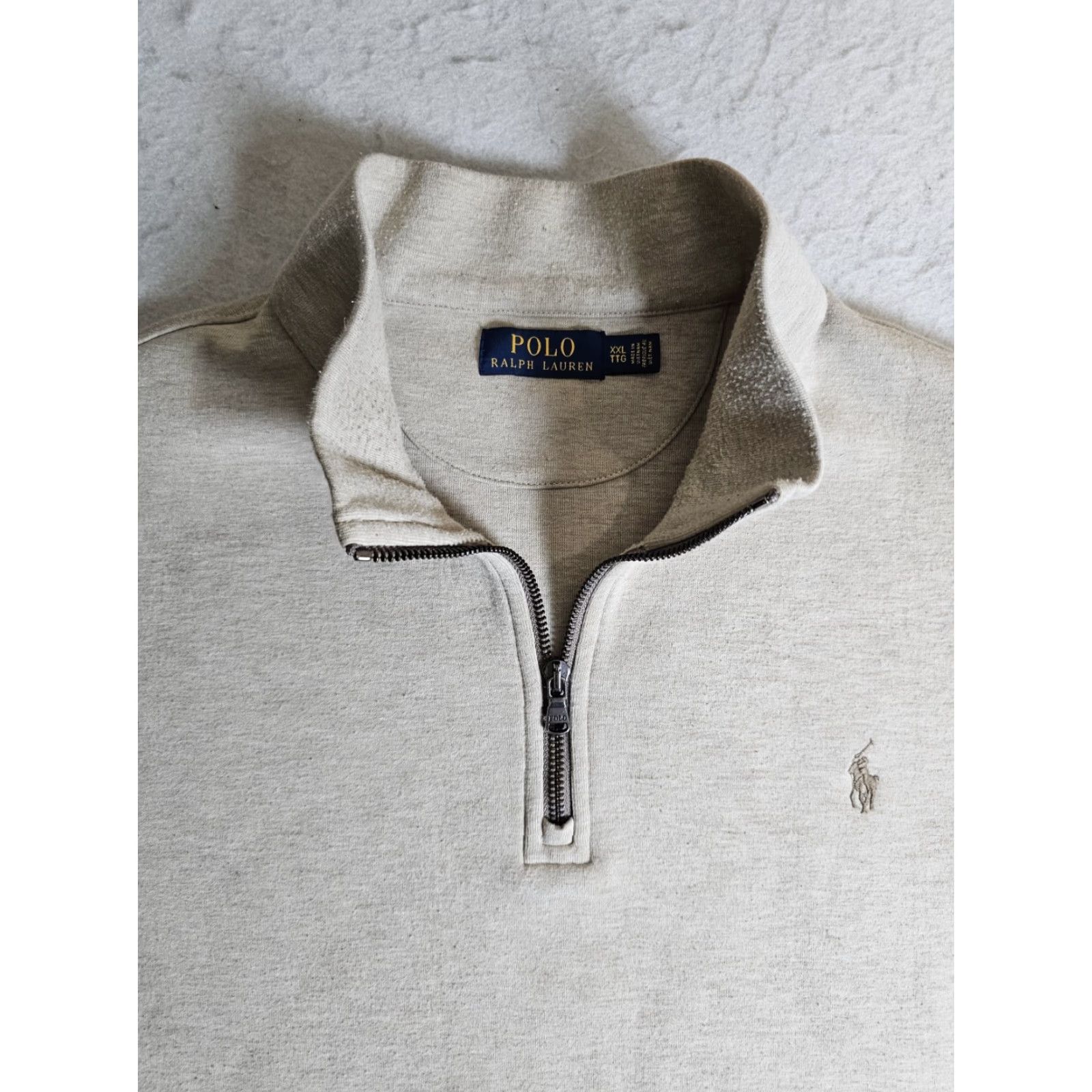 Polo Ralph Lauren VINTAGE Polo by Ralph Lauren Polo 1/4 Zip Pullover Jumper Mens 2XL Beige Cotton Blend Jersey Sweatshirt Size US XXL / EU 58 / 5 - 3 Thumbnail