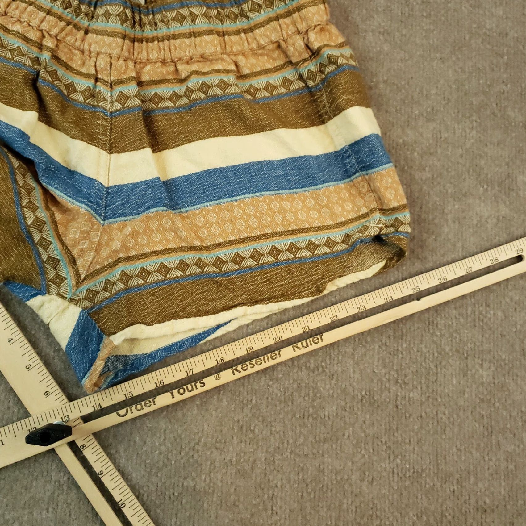 KAVU Knox Rose Women's Medium Brown Blue Striped Elastic Waist Paperbag Shorts Size 32" / US 10 / IT 46 - 3 Thumbnail