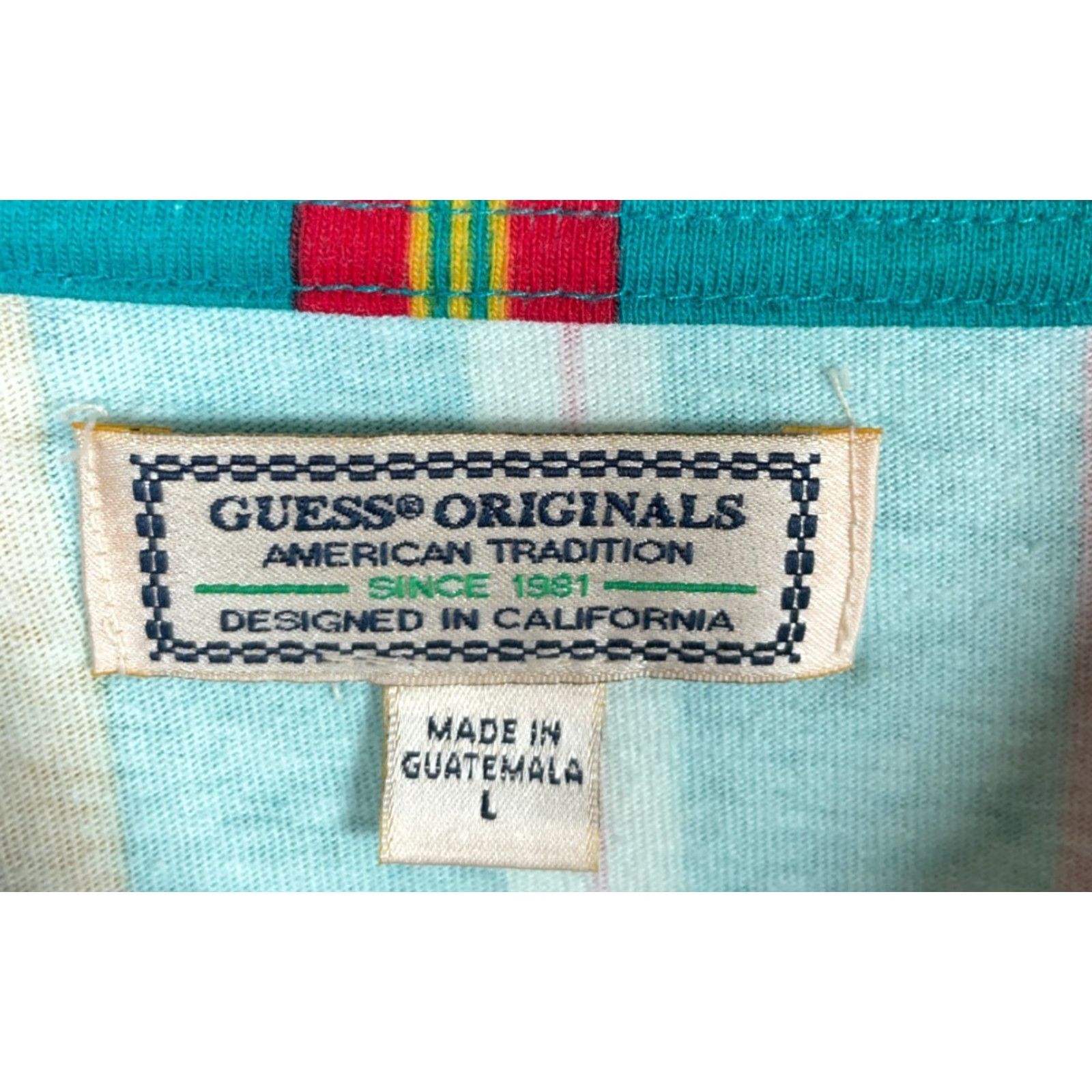 Guess VINTAGE GUESS Originals T-Shirt Men Large Green Rainbow Striped Embroidered Logo Size US L / EU 52-54 / 3 - 3 Thumbnail