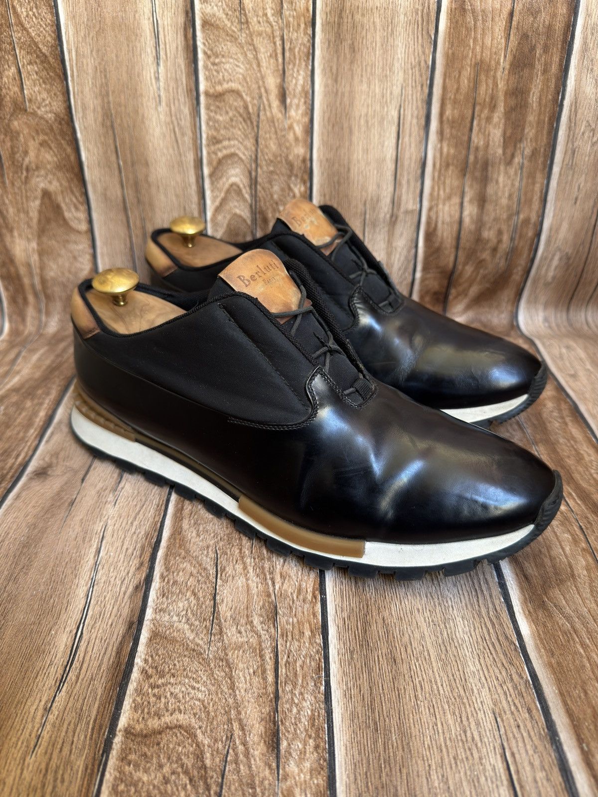 Berluti Fast Track Torino Glazed Leather Trainers Shoes in Black, Men's (Size 10)