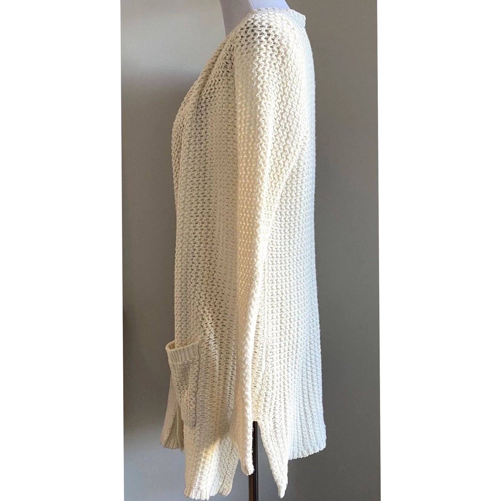 Lucky Brand Lucky Brand Cardigan Sweater Cream Chunky Knit Open Front Longline Pockets Sz M Womens Jacket Knit Open Front Cardigan Cream Ivory Size M / US 6-8 / IT 42-44 - 5 Thumbnail
