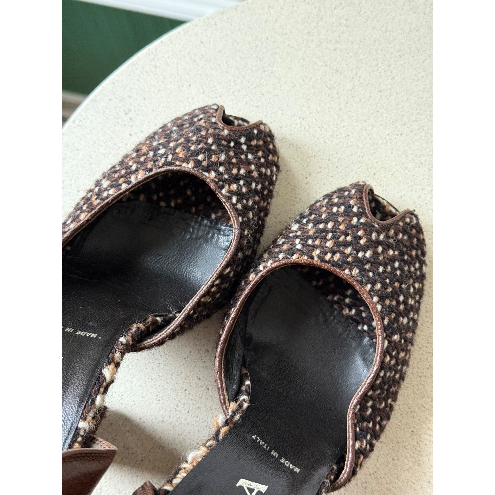 Prada Prada Wool Leather Brown Peep Toe D’Orsay Heels Pumps 37 Size US 7 / IT 37 - 12 Thumbnail
