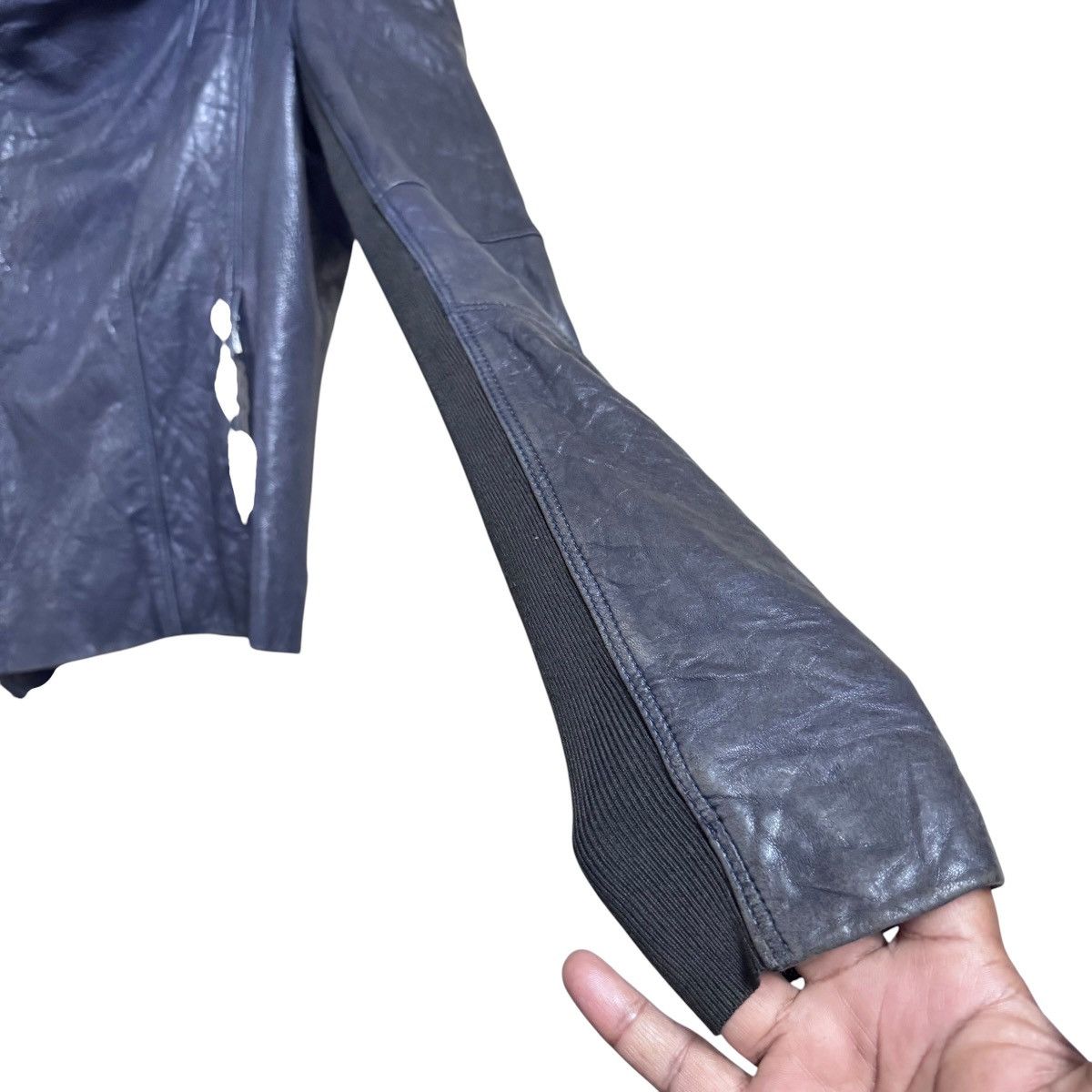 Japanese Brand Husk Hi-Neck Leather Biker Jacket Rick Owens Style Size S / US 4 / IT 40 - 6 Thumbnail