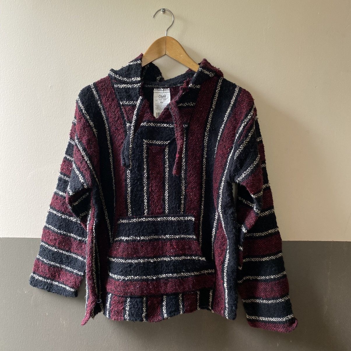 Vintage Burgundy & Navy Striped Baja Hoodie Pullover Size US M / EU 48-50 / 2 - 1 Thumbnail