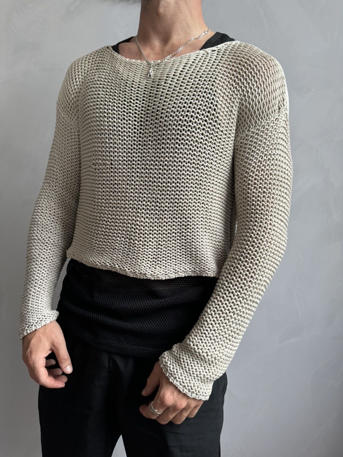 Japanese Brand SALE💣💣 VINTAGE ARCHIVE Y2K JPG STYLE MESH STRIPED SWEATER Size US M / EU 48-50 / 2 - 3 Thumbnail
