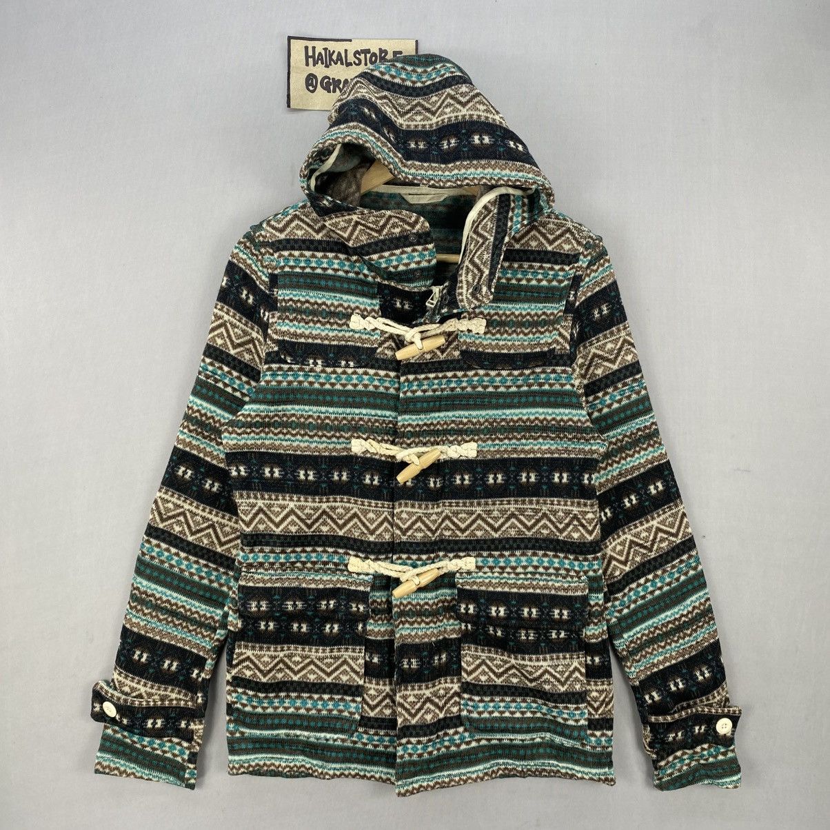 Japanese Brand Navajo Knitted Duffle Jacket Hoodie Size US S / EU 44-46 / 1 - 1 Thumbnail