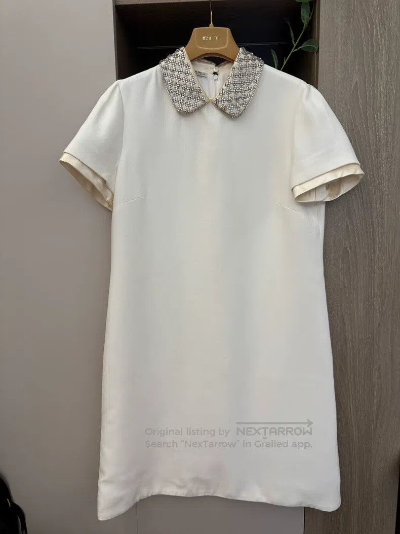 Miu Miu Miu Miu 42 White diamond-encrusted dress Size L / US 10 / IT 46 - 1 Thumbnail