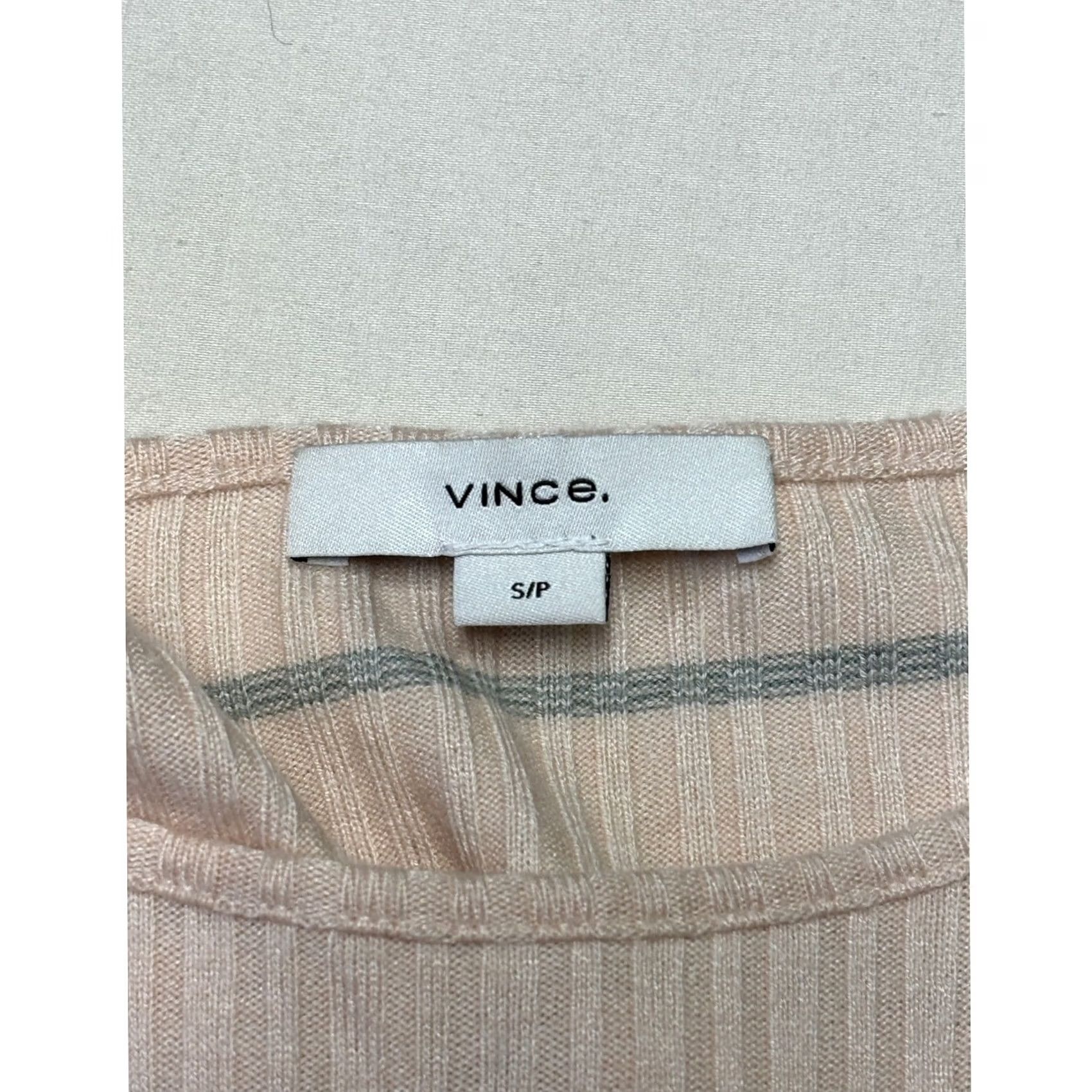 Vince Vince Womens Ribbed Long Sleeve Striped Top Pink Grey Crew Neck Size S Size S / US 4 / IT 40 - 2 Thumbnail