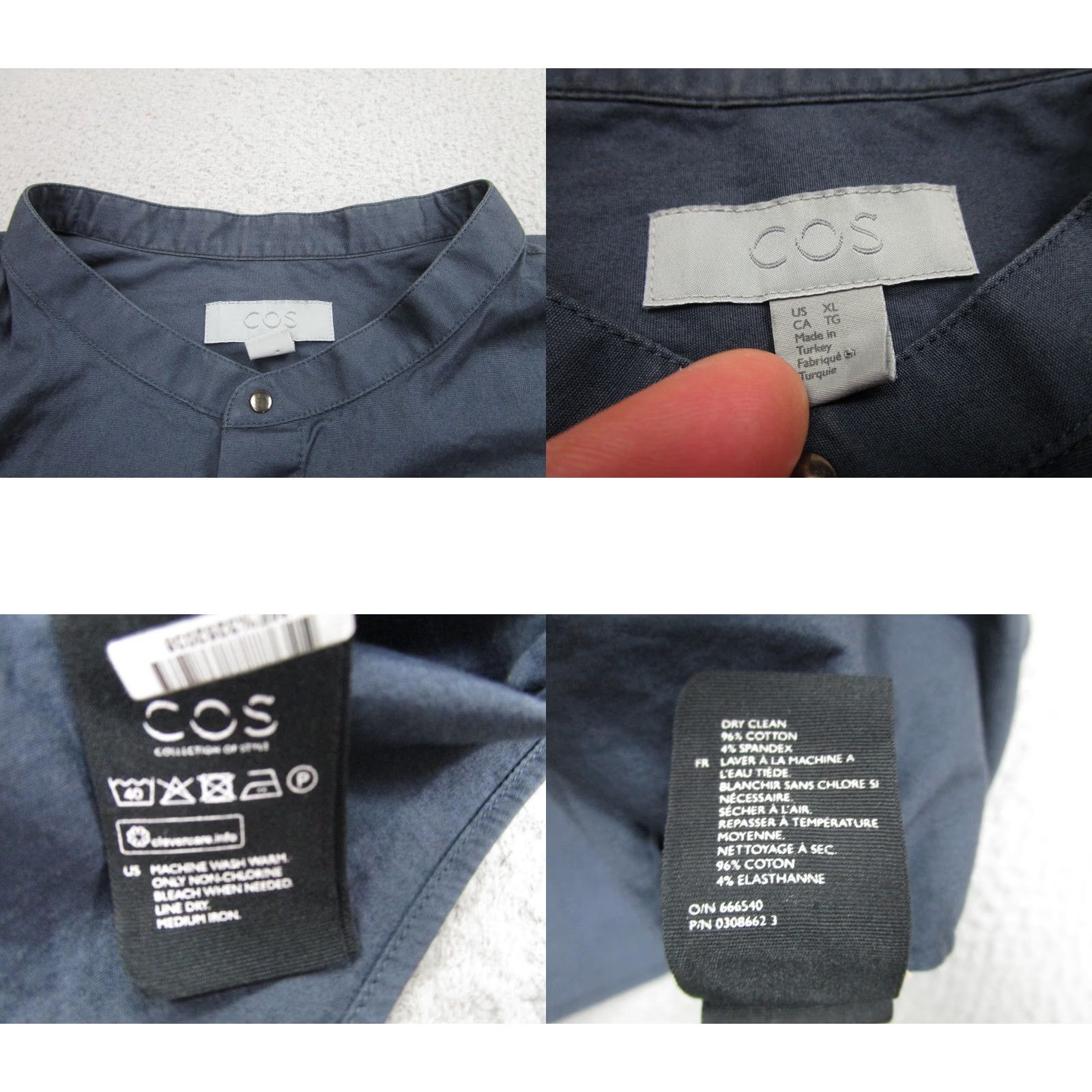 Cos COS Men XL Blue Band Collar Poplin Dress Shirt Long Sleeve Stretch Cotton Size 46R - 8 Thumbnail