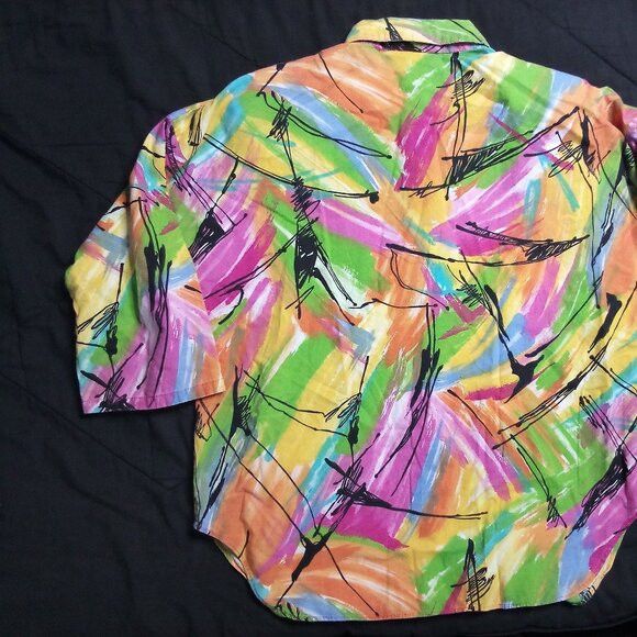 Other Vintage Michele Leslie Abstract Strokes Rainbow Button Shirt Size L / US 10 / IT 46 - 6 Thumbnail