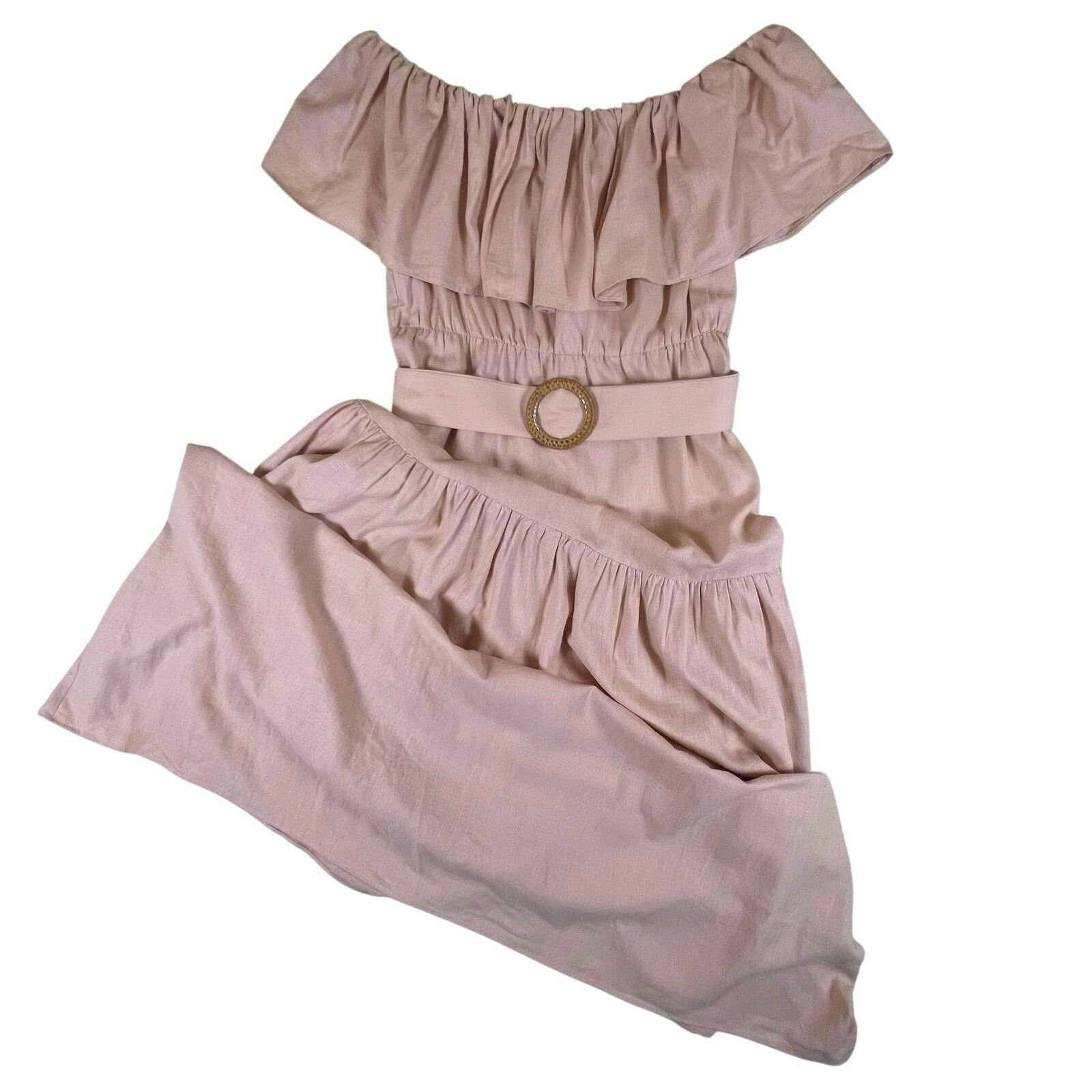 Topshop Blush Bardot Linen Midi Dress 6 | Romantic Coastal Topshop Size M / US 6-8 / IT 42-44 - 4 Thumbnail