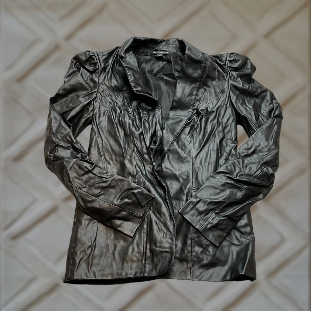 Vintage INC International Concepts Jacket Womens XS Black Faux Leather Hooded Power Shoulder Short Sleeve Zip Size XS / US 0-2 / IT 36-38 - 1 Thumbnail