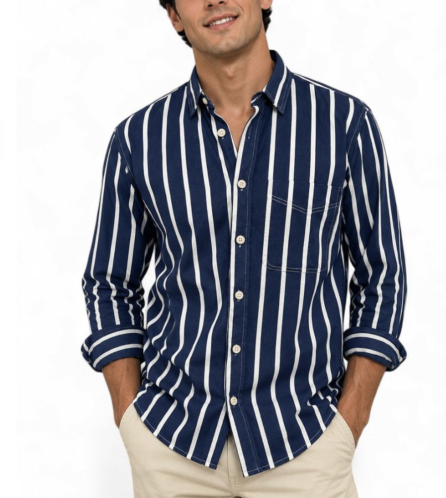 Zara NWOT Zara Navy and White Stripe Men’s Shirt 100% cotton Size US S / EU 44-46 / 1 - 1 Thumbnail